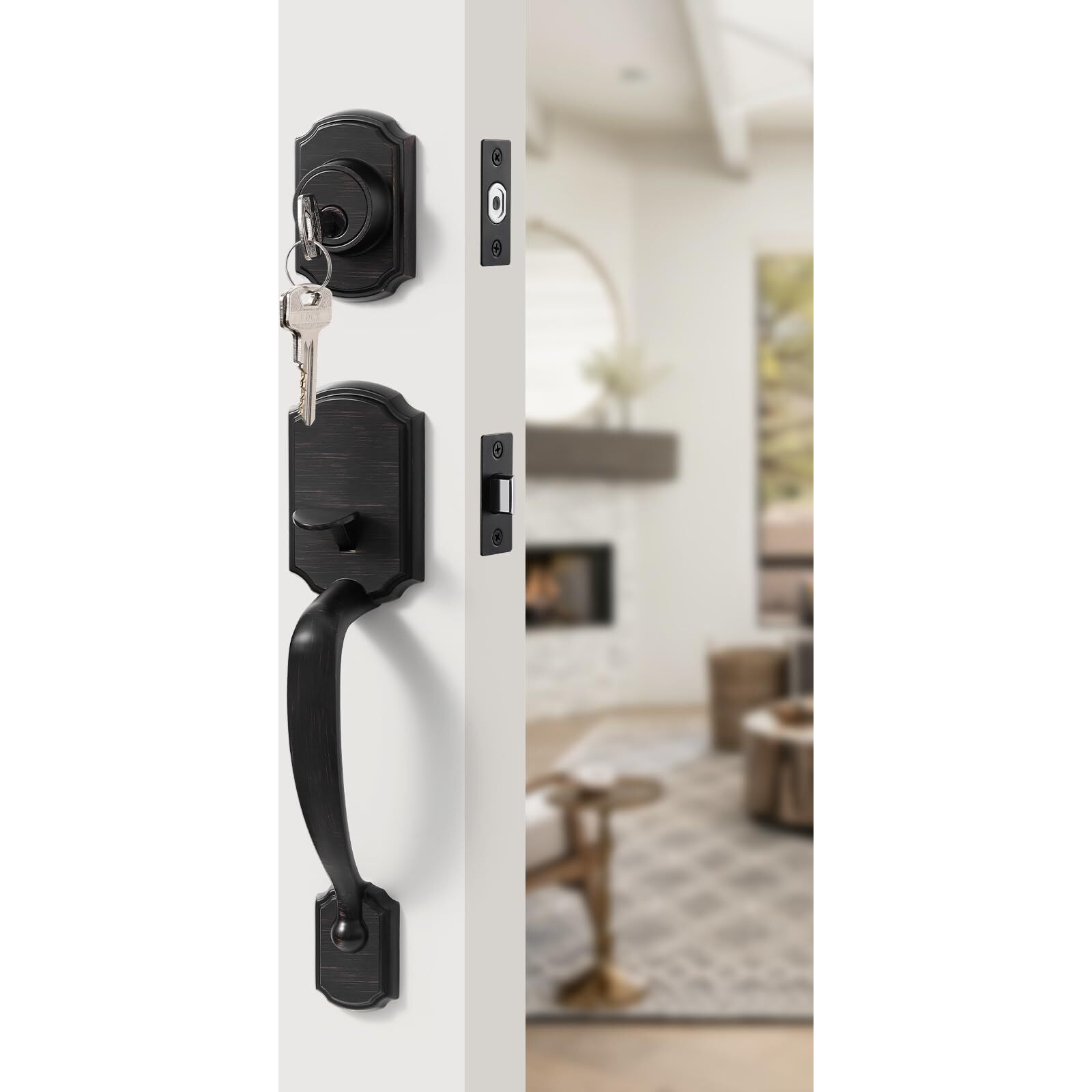 Sorwduerm 1 Pack Oil Rubbed Bronze Front Door Handle And Deadbolt Set Reversible Lever Entry Lock Handleset With Key Single Cylinder