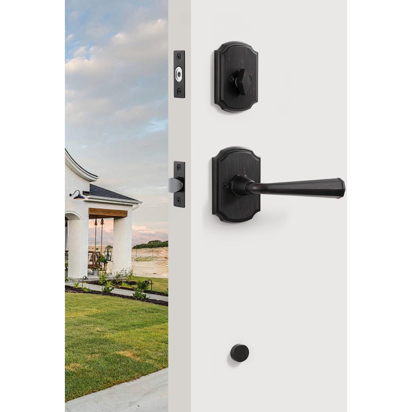 Sorwduerm 1 Pack Oil Rubbed Bronze Front Door Handle And Deadbolt Set Reversible Lever Entry Lock Handleset With Key Single Cylinder