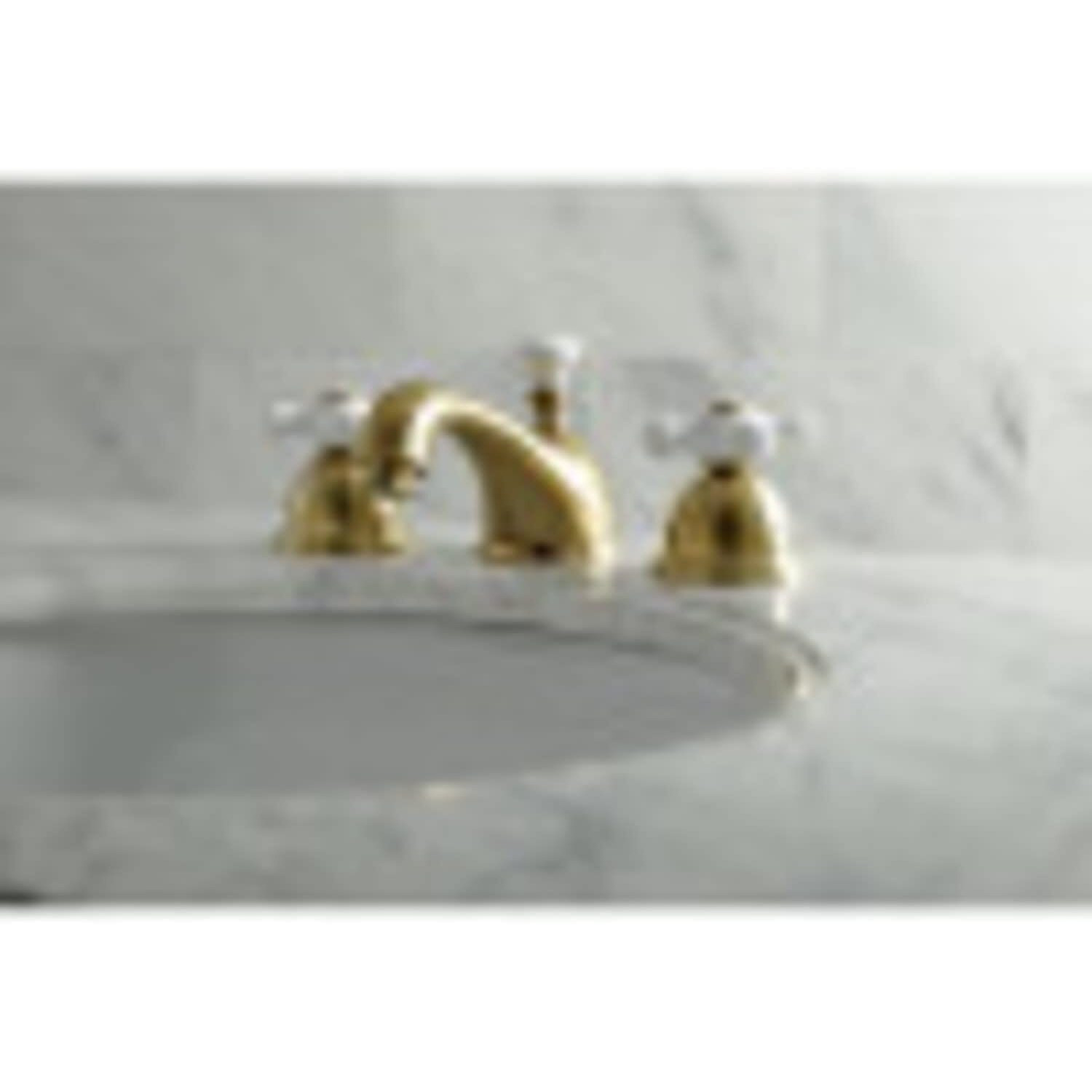 Kingston Brass Ks3965Px Restoration Widespread Lavatory Faucet With Porcelain Cross Handle, Oil Rubbed Bronze, 8-Inch Adjustable Center