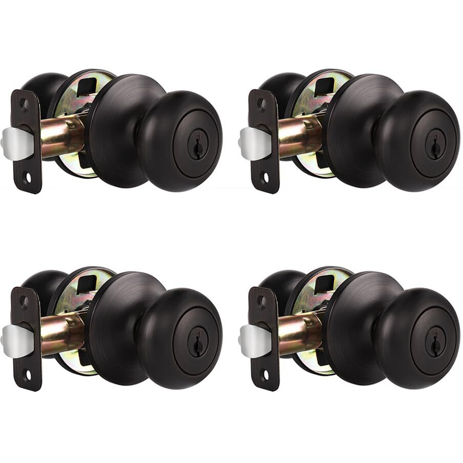 Probrico Entry Door Knobs With Lock, Keyed Alike Entry Door Knobs, Round Oil Rubbed Bronze Exterior/Front Door Knob With Key, 4 Pack Modern Door Knobs