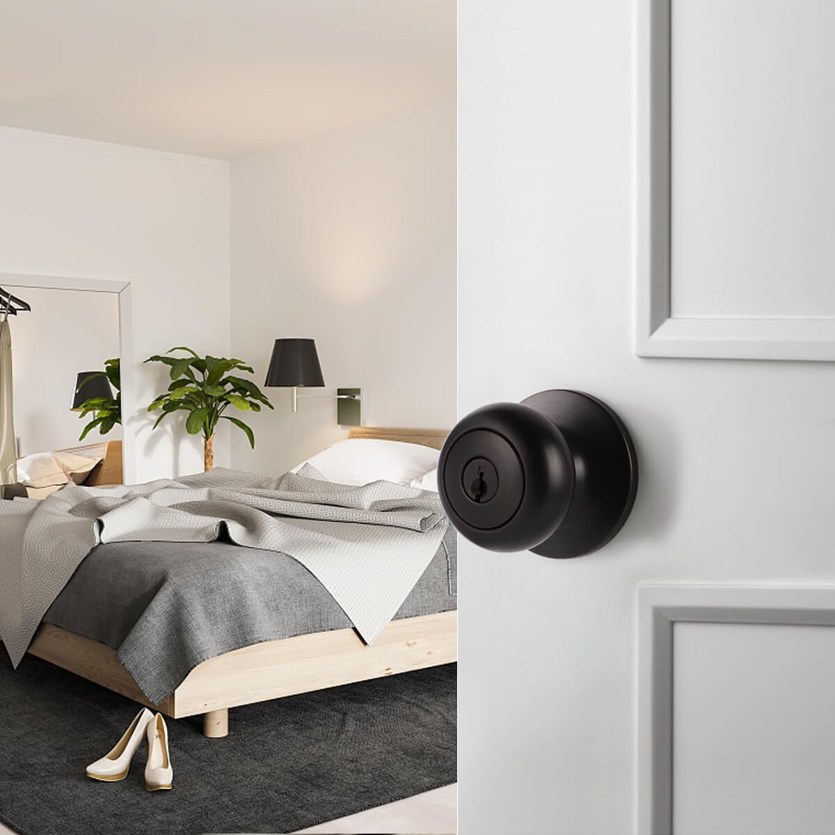 Probrico Entry Door Knobs With Lock, Keyed Alike Entry Door Knobs, Round Oil Rubbed Bronze Exterior/Front Door Knob With Key, 4 Pack Modern Door Knobs