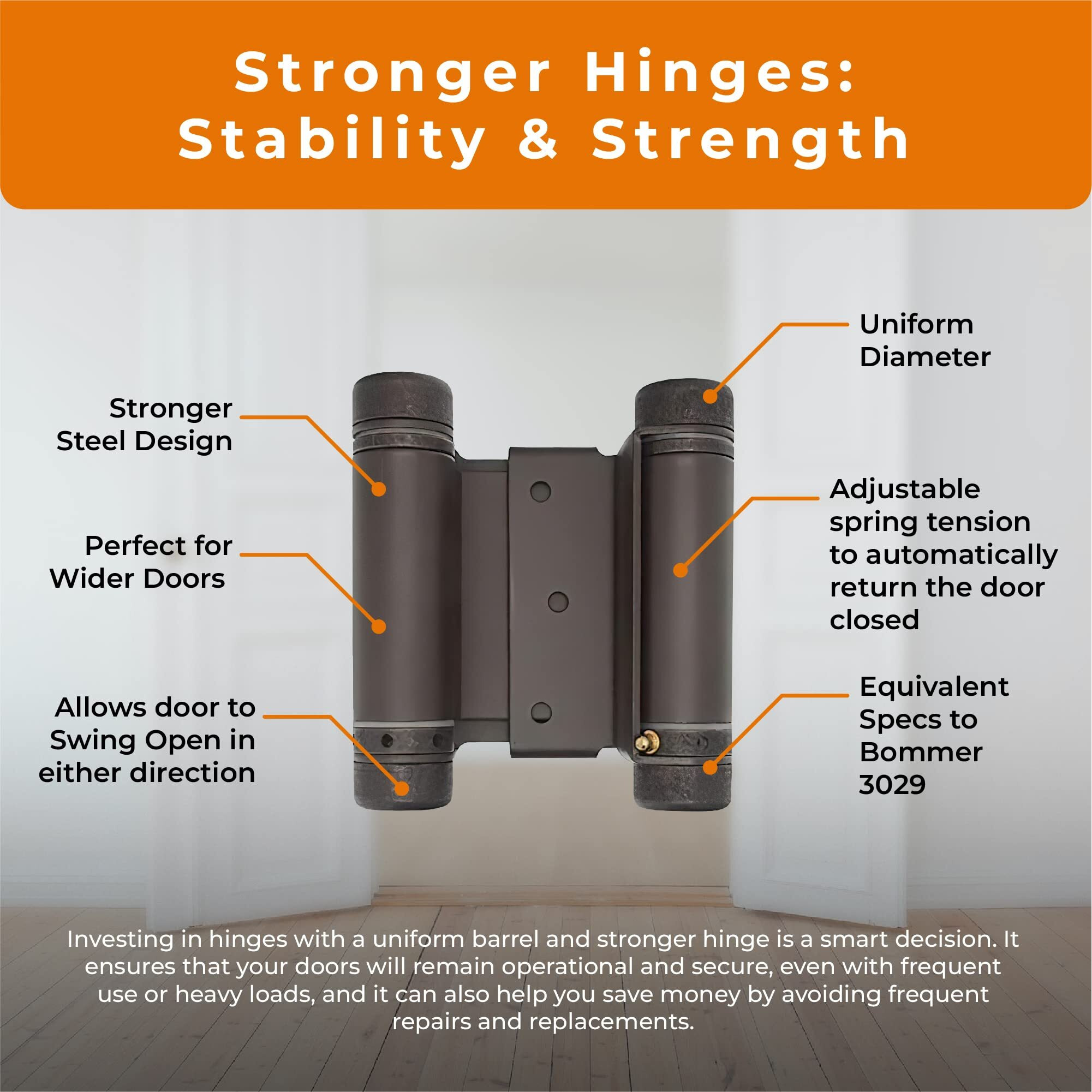Double Action Spring Saloon Door Hinge | Cafe Doors, Door Hardware For In & Out Doorway Swing, Commercial Grade Double Swing Heavy Duty Door Hinge (Oil Rubbed Bronze, 3 Inch)