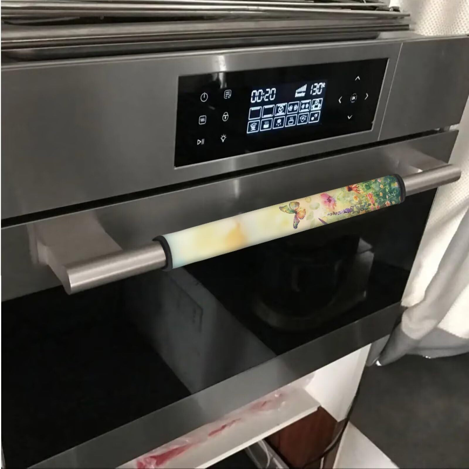 Garucesta Neoprene Fridge Door Handle Covers Set Of 6 Electrical Kitchen Appliance Decor Handles Anti-Skid Protector For Oil Stains, Fingerprints, Liquids, Butterfly Daisy Flowers Yellow
