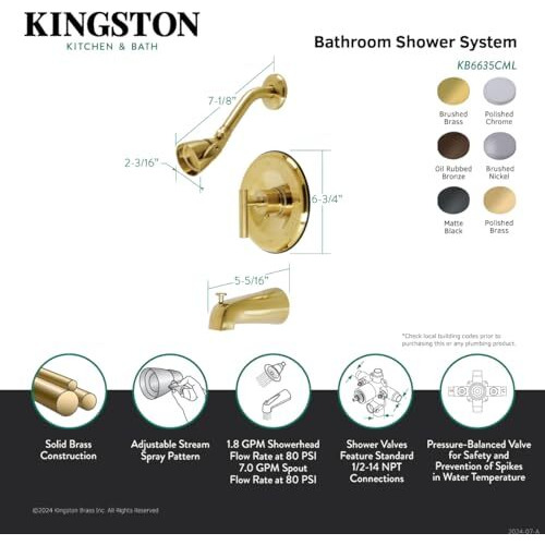Kingston Brass Kb6635Cml Manhattan Tub And Shower Faucet, 7-Inch, Oil Rubbed Bronze
