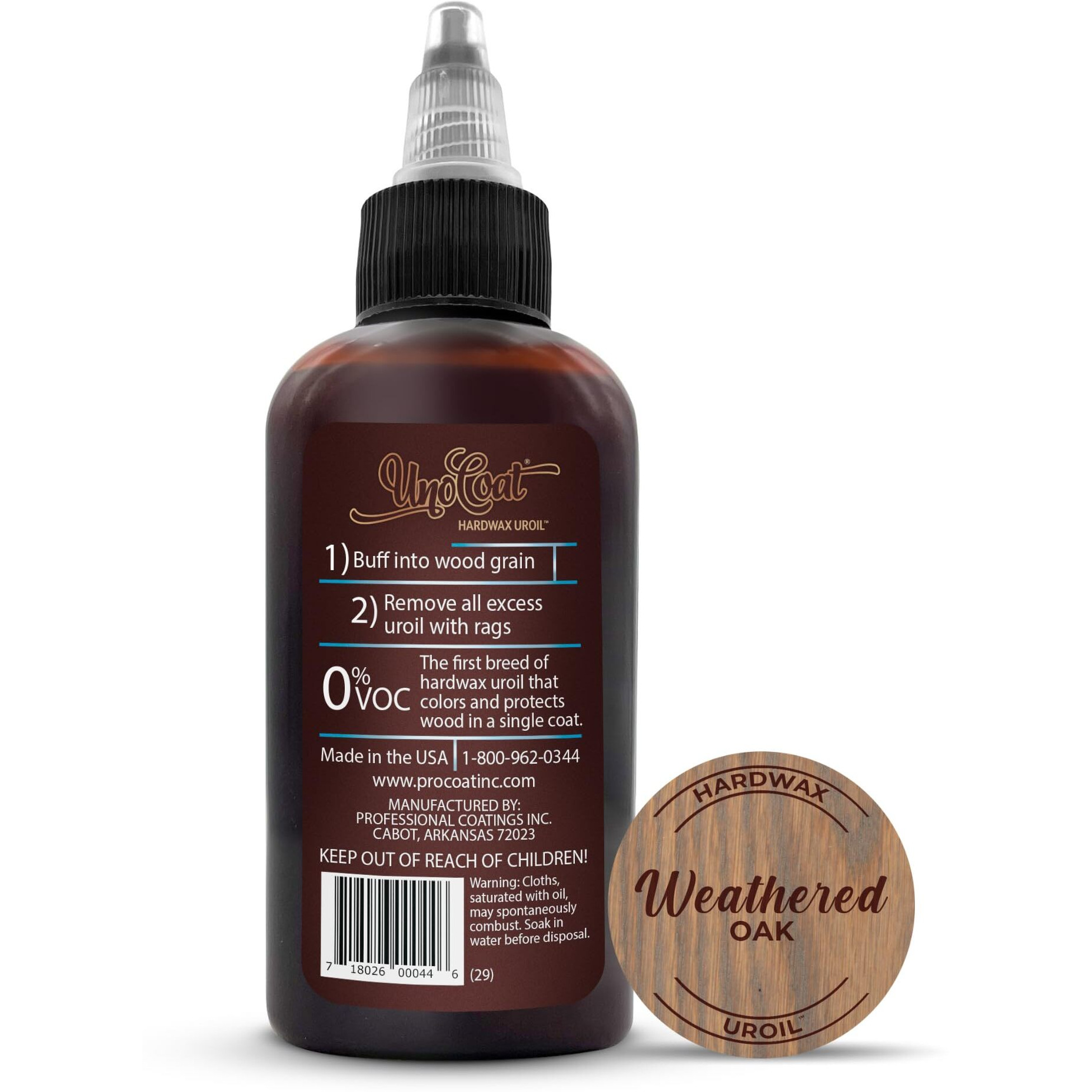 Unocoat Hardwax Uroil Color Samples - Made In Usa - Advanced Wood Grain Treatment For Indoor Applications, Urethane-Modified Hard Wax Oil, For Any Wood Species - 2 Oz / 59 Ml - Weathered Oak