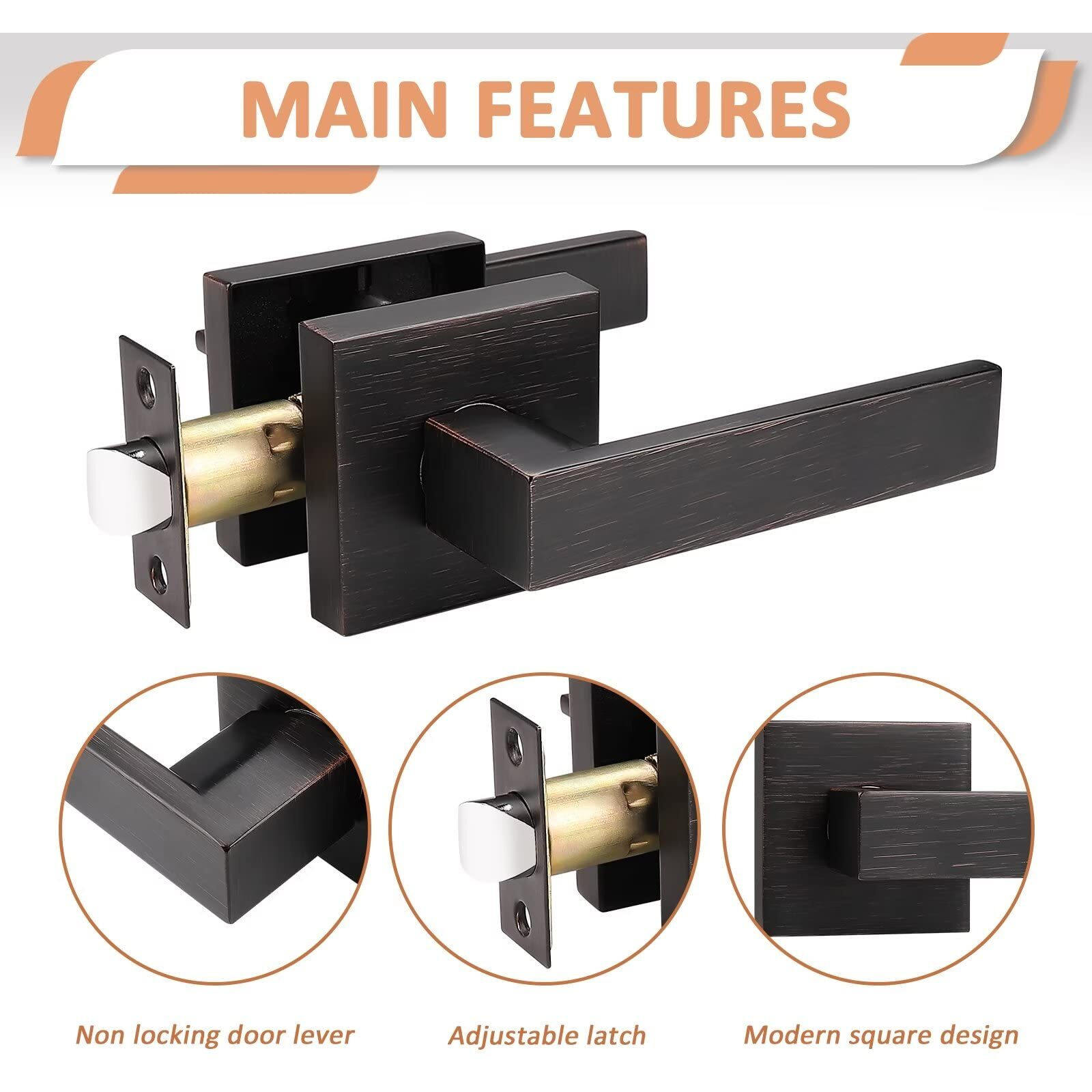 Knobelite 5 Pack Passage Door Knobs Set,Passage Lever Door Handle [Non-Locking Lever Set] For Hallway Doors Or Closets With Oil Rubbed Bronze Finish,Keyless Interior Door Lever