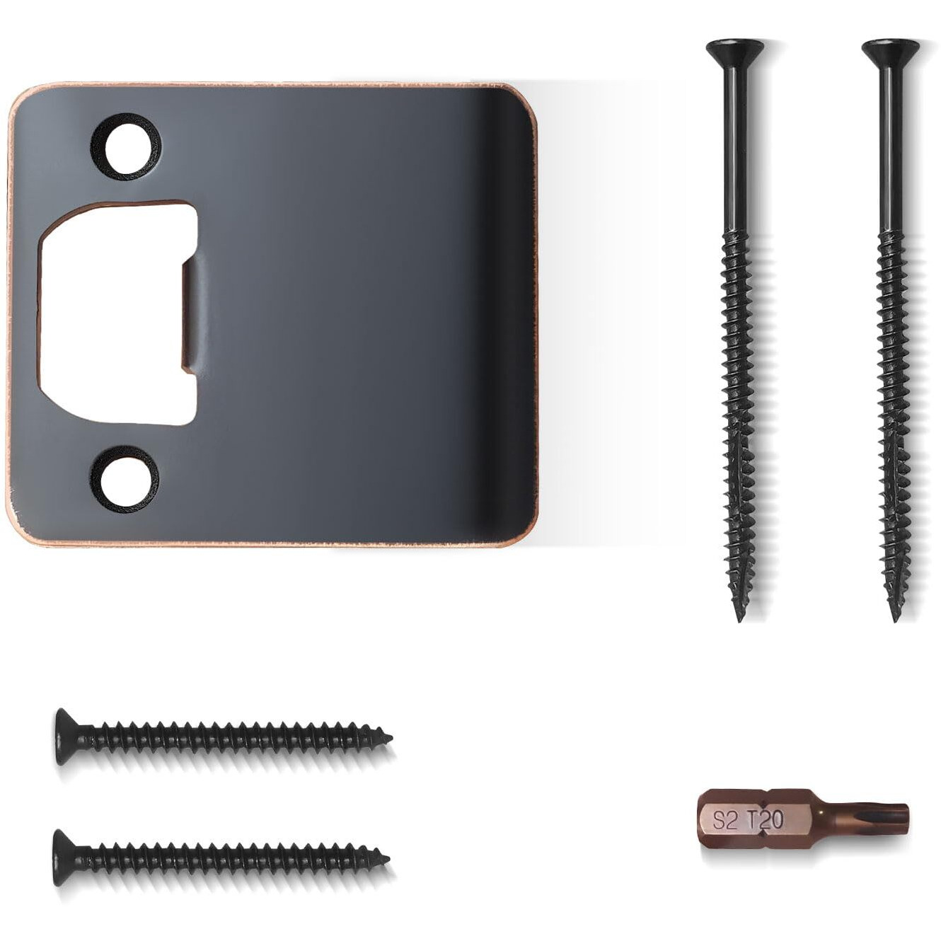 Mosecyou Extended Strike Plate 2-1/2"" X 2-1/4"", Heavy Duty Version, Striker Extender With Reinforced Torx/Star Screws & Bit, Extra Wide Lip Door Latch Restorer Kit (Oil Rubbed Bronze, 1 Pack)