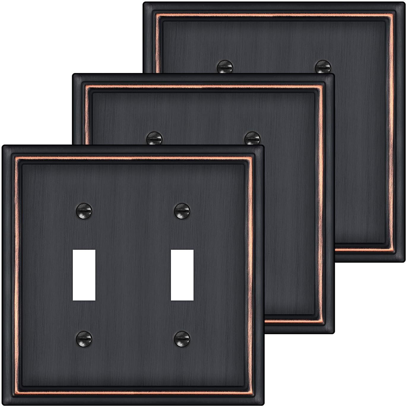 Double Toggle Light Switch Covers Plate, Metal Material 2 Gang Wall Plates For Double Light Switch, Oil Rubbed Bronze Decorative Switch Plate Cover - Classic Style, 3 Pack