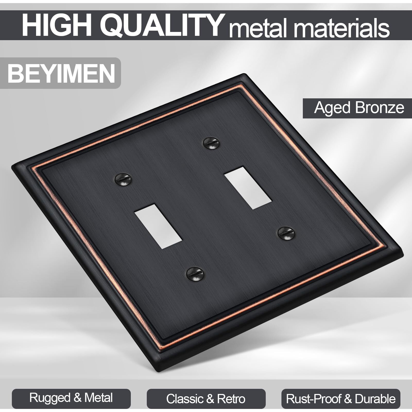 Double Toggle Light Switch Covers Plate, Metal Material 2 Gang Wall Plates For Double Light Switch, Oil Rubbed Bronze Decorative Switch Plate Cover - Classic Style, 3 Pack