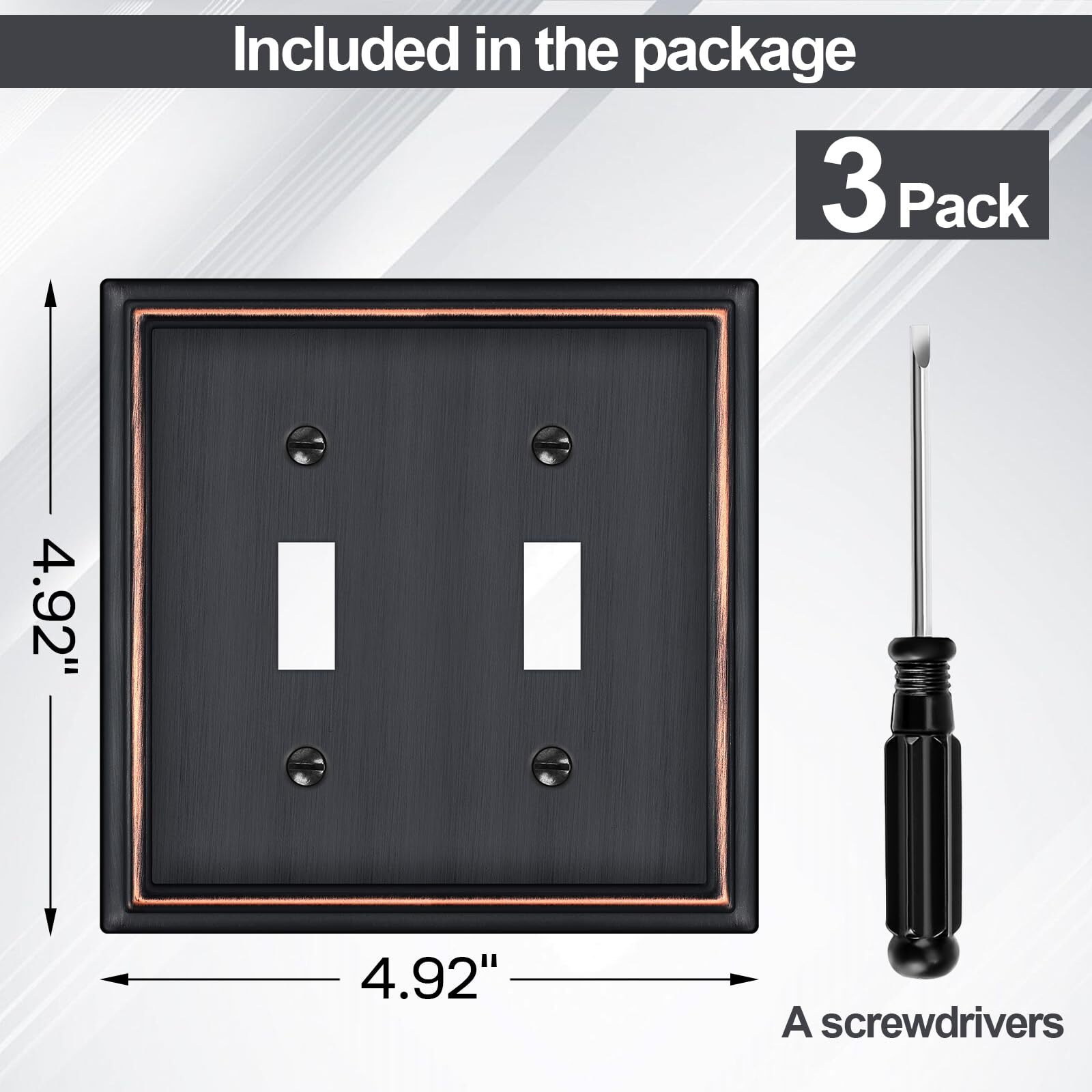Double Toggle Light Switch Covers Plate, Metal Material 2 Gang Wall Plates For Double Light Switch, Oil Rubbed Bronze Decorative Switch Plate Cover - Classic Style, 3 Pack