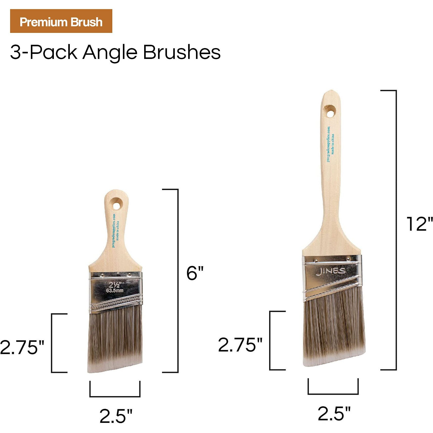 Vermeer Paint Brushes 3-Pack - 2.5"" Angle Brushes For All Latex And Oil Paints & Stains - Home Improvement - Interior & Exterior Use