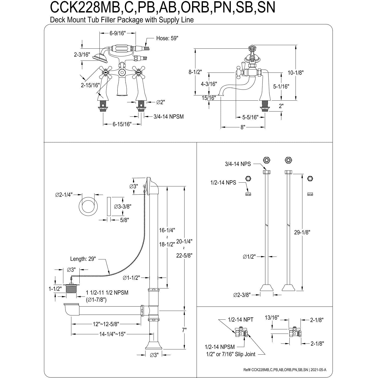 Kingston Brass Cck228Orb Vintage Clawfoot Tub Faucet Package, 9 X 8.13 X 29.13, Oil Rubbed Bronze