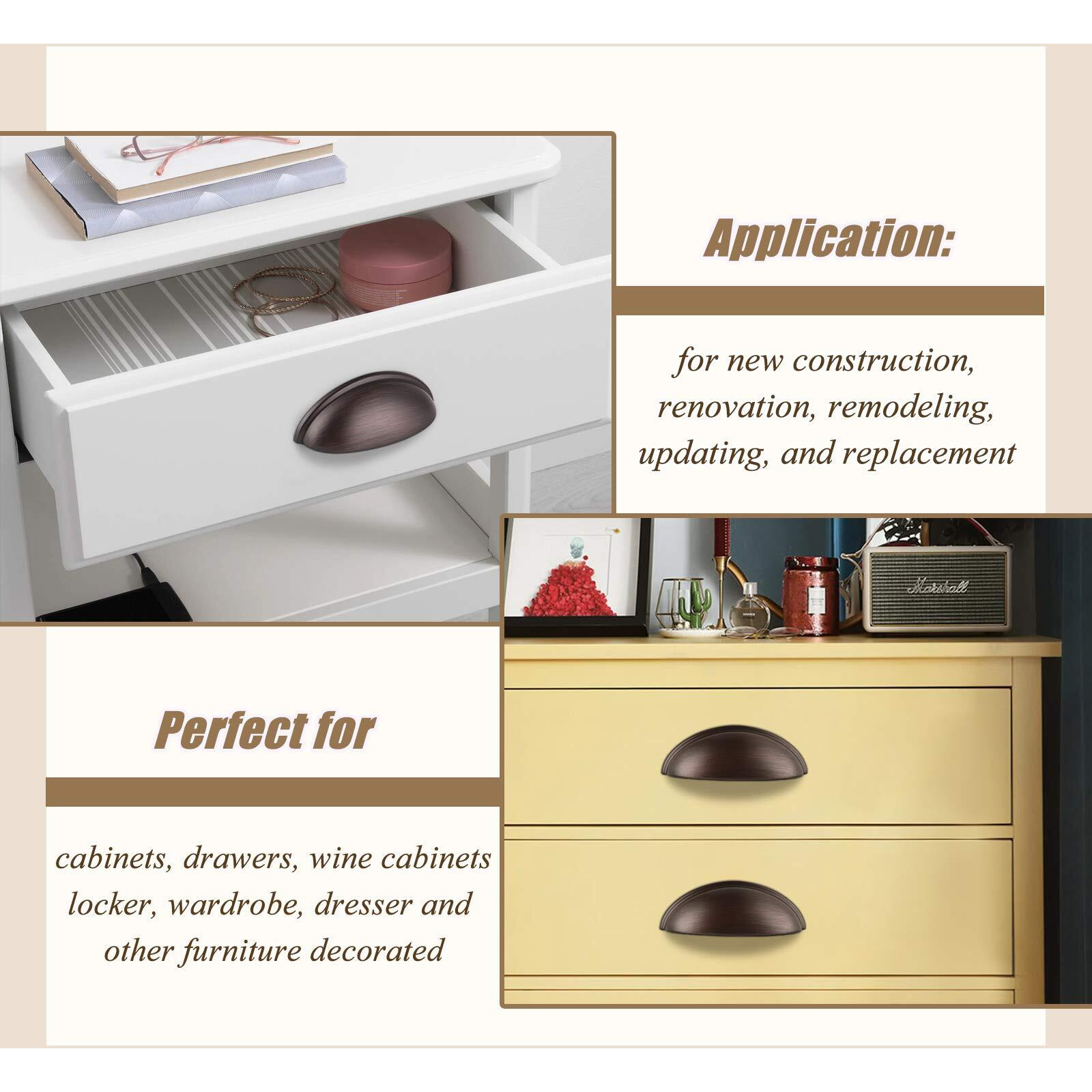 Probrico 30 Pack Drawer Bin Cup Pulls Dresser Pulls For Cabinets Oil Rubbed Bronze - 3 Inch Hole Centers Furniture Handles Kitchen Cabinet Hardware Modern Cup Pulls Handles Knobs