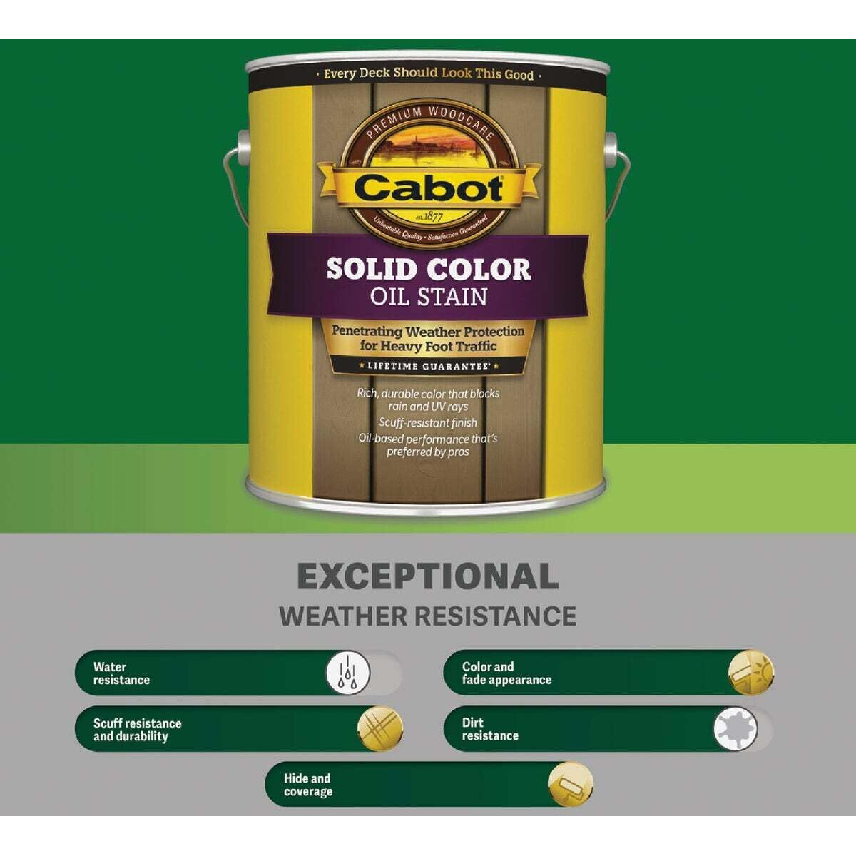 Cabot Stains 1601 Oil Decking Stain Alkyd Base Solid With Low Voc, 1 Gallon, Satin White