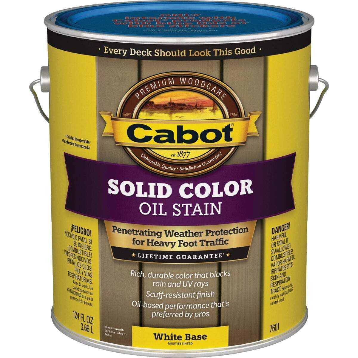 Cabot Stains 1601 Oil Decking Stain Alkyd Base Solid With Low Voc, 1 Gallon, Satin White