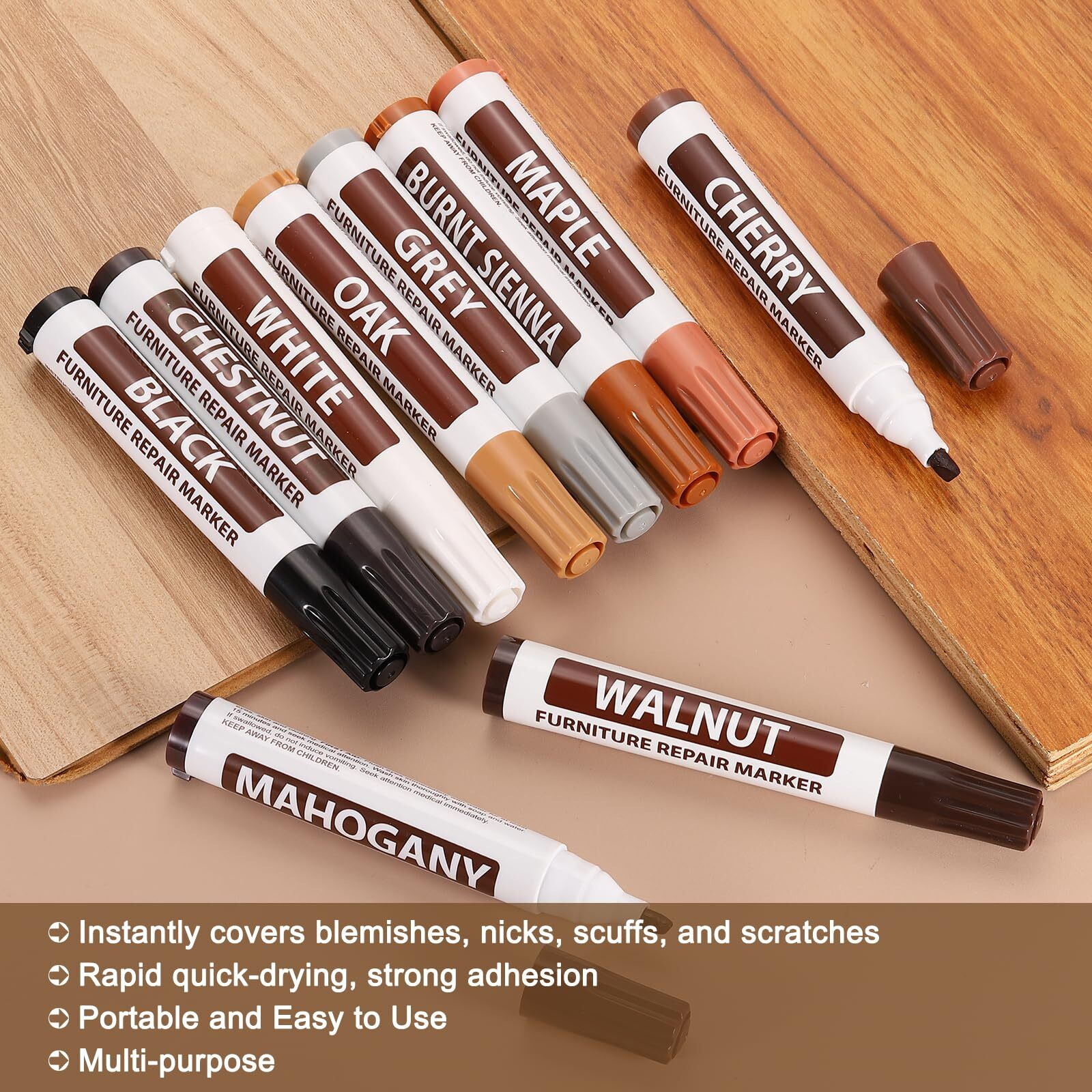 Uxcell Furniture Repair Wood Markers, 6 Pcs Cherry Touch Up Filler Sticks, Oil Based Paint Markers For Scratches, Wood Floors, Tables, Cabinet, Carpenters, Cover Ups