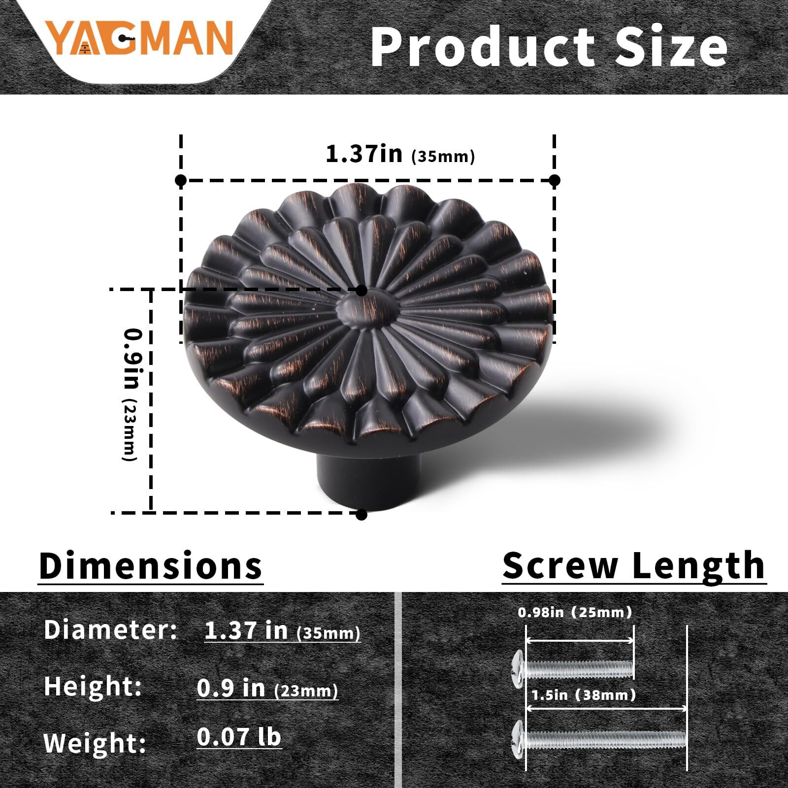 Yagman Oil Rubbed Bronze Cabinet Knobs 10 Pack Round Sunflower Dresser Drawer Hardware Furniture Cupboard Handles For Bathroom Single Hole Knob Kitchen Sh-Orb-K10