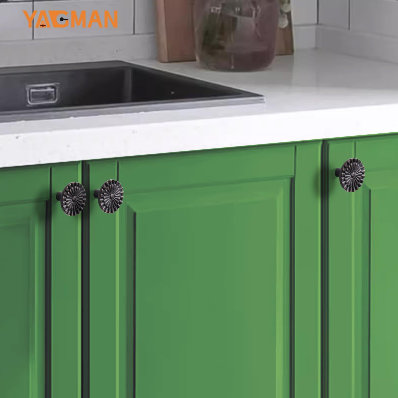 Yagman Oil Rubbed Bronze Cabinet Knobs 10 Pack Round Sunflower Dresser Drawer Hardware Furniture Cupboard Handles For Bathroom Single Hole Knob Kitchen Sh-Orb-K10