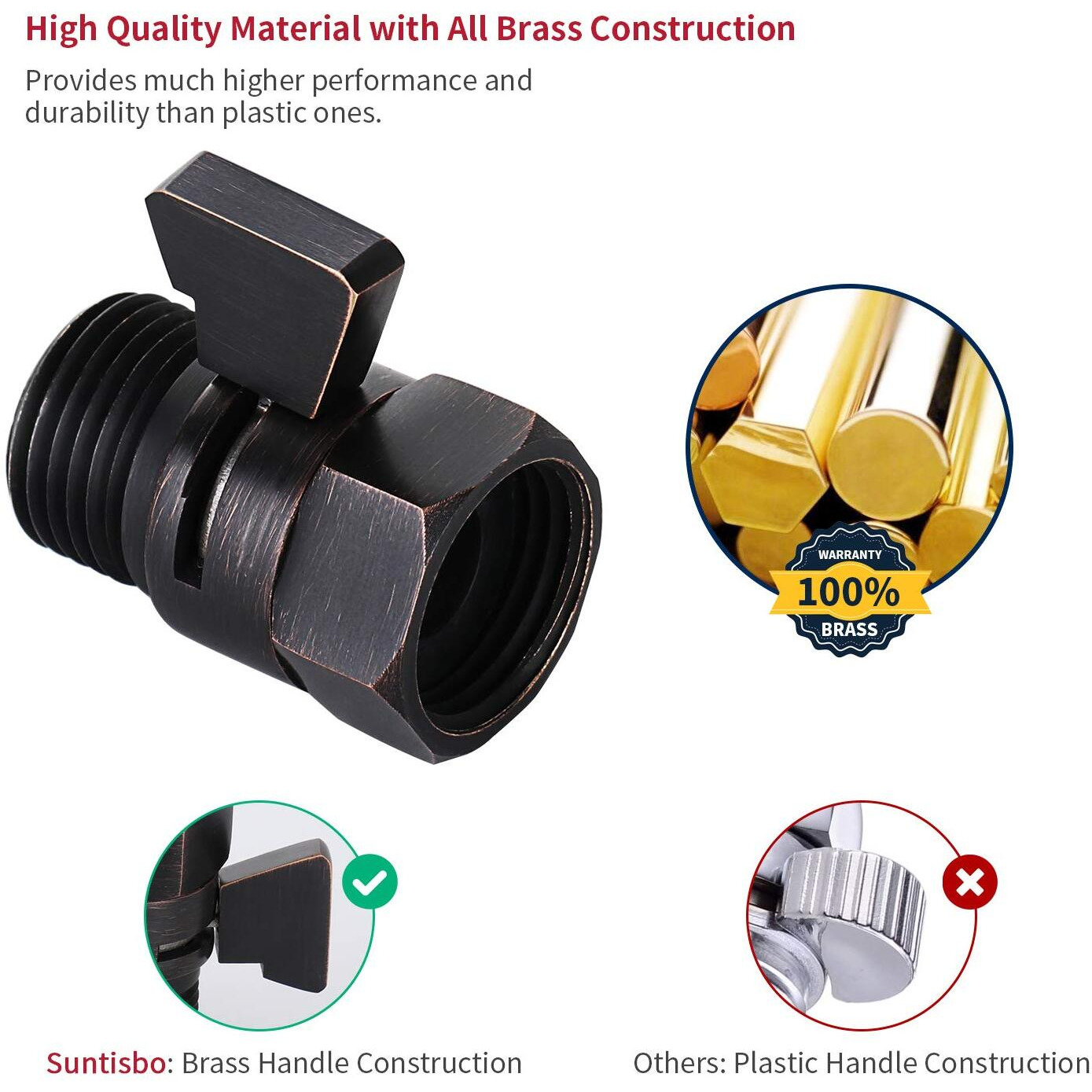 Water Flow Control Valve, Brass Shower Shut Off Valve Adjustable Water Pressure Regulator For Hand Held Shower Head & Bidet Sprayer, Oil Rubbed Bronze Water Saver G1/2 Standard Connection