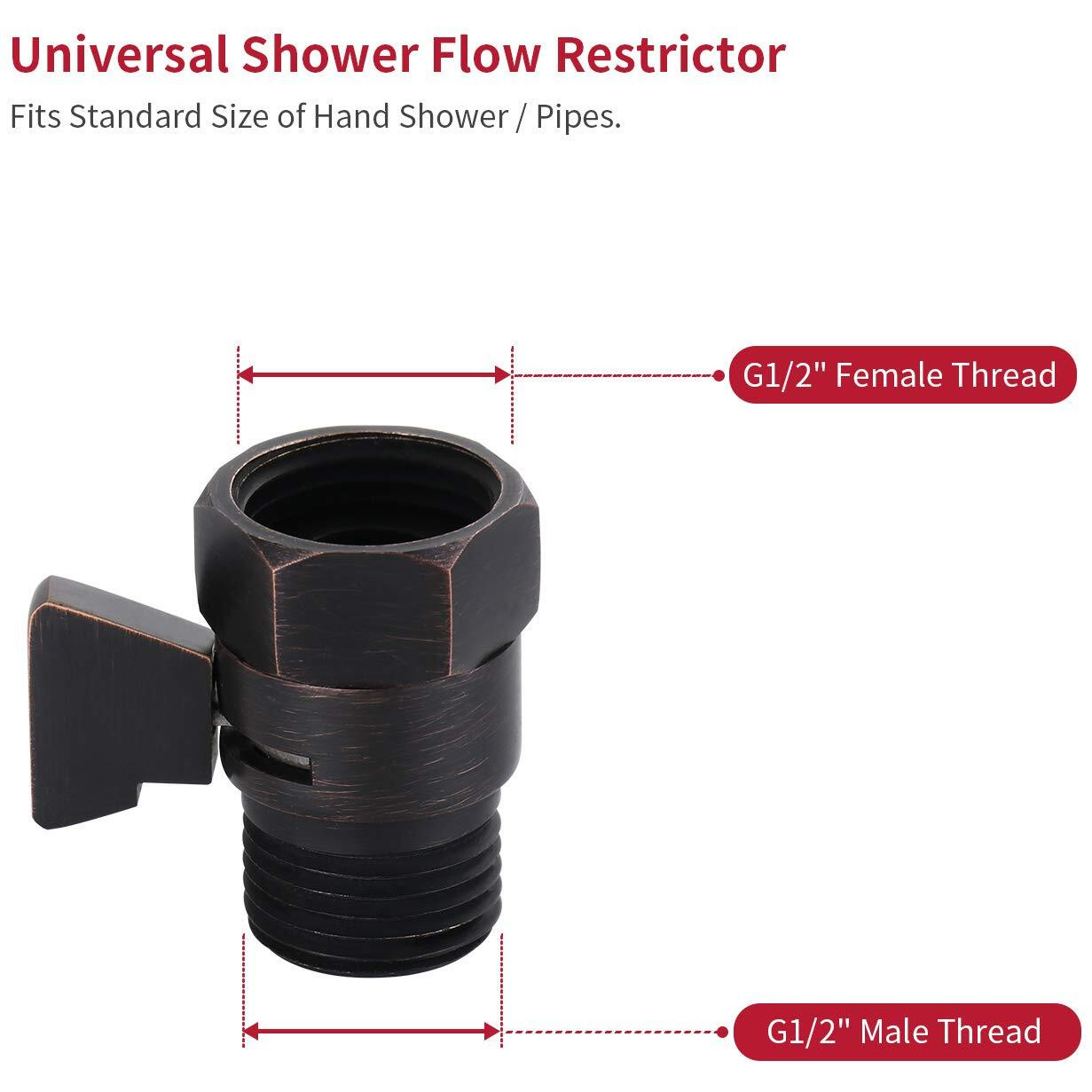 Water Flow Control Valve, Brass Shower Shut Off Valve Adjustable Water Pressure Regulator For Hand Held Shower Head & Bidet Sprayer, Oil Rubbed Bronze Water Saver G1/2 Standard Connection