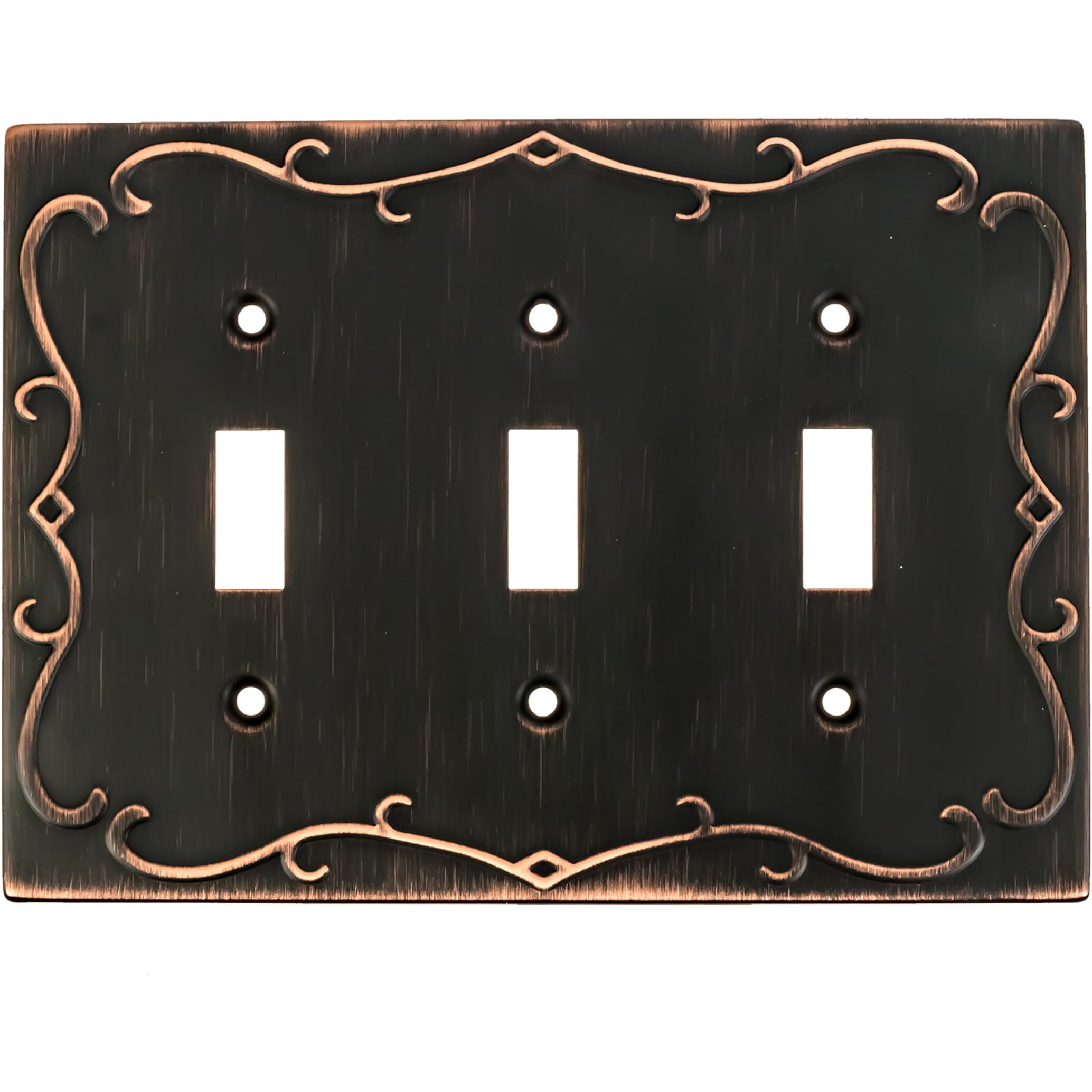 Sleeklighting | Wall Plates Decorative Regal Scrollwork Oil Rubbed Bronze | Electric Outlet And Switch Covers| Style 3 Gang Toggle (1 Pack)