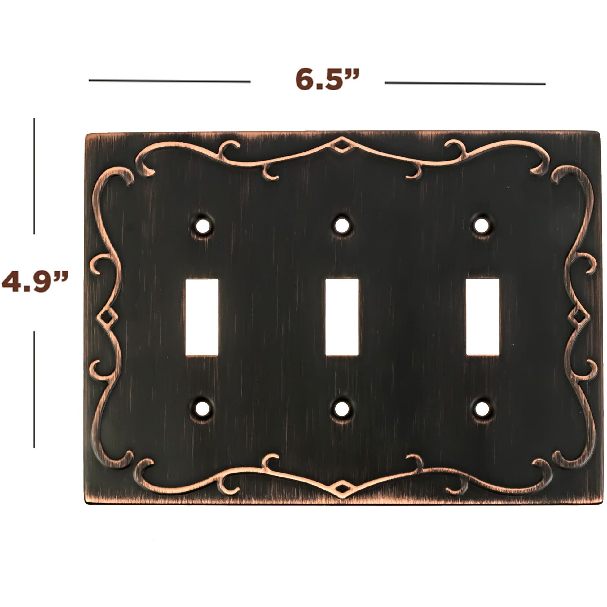 Sleeklighting | Wall Plates Decorative Regal Scrollwork Oil Rubbed Bronze | Electric Outlet And Switch Covers| Style 3 Gang Toggle (1 Pack)