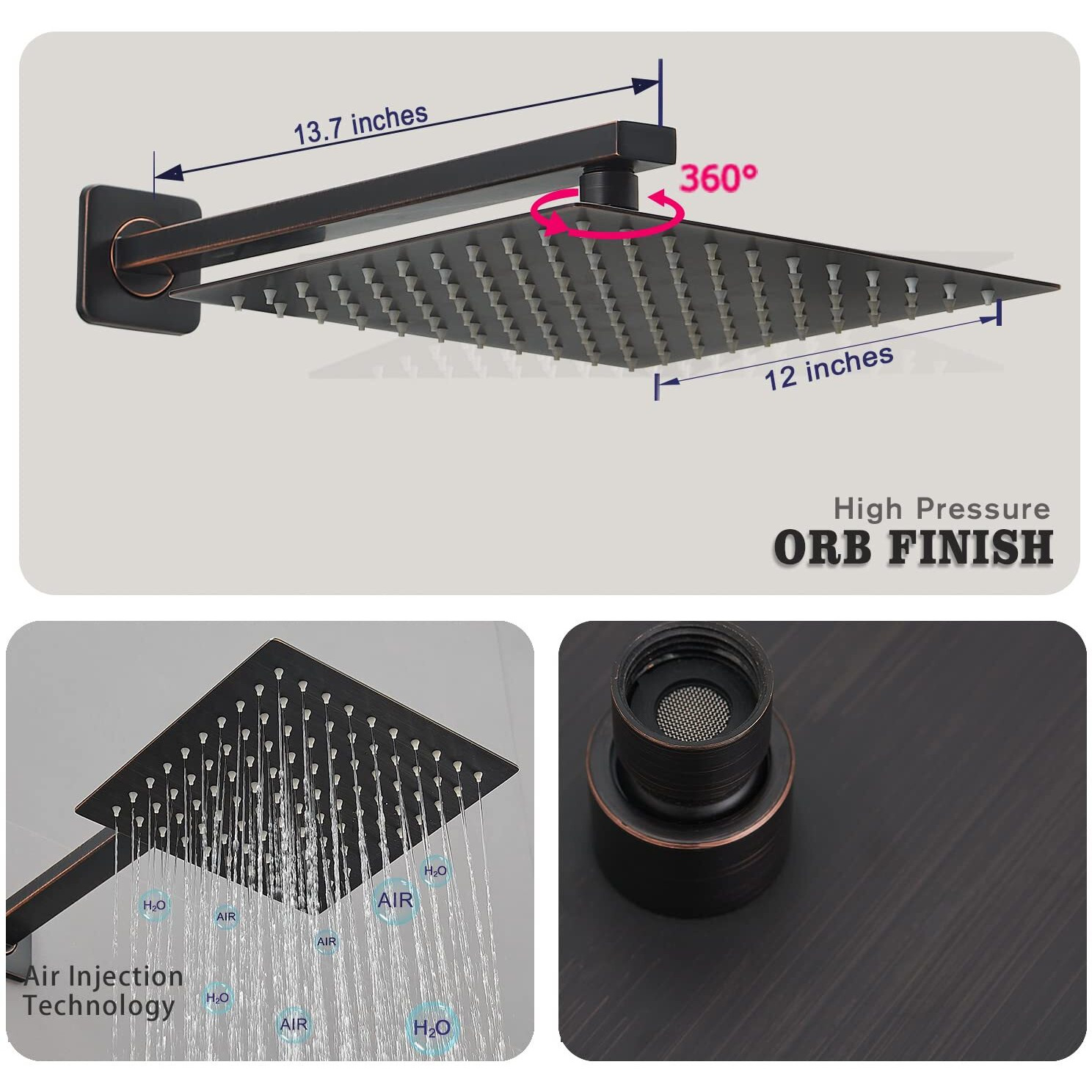 Annazom Oil Rubbed Bronze Rain Shower Faucet Set Shower System 12 Inches Square Shower Head With Handheld, Waterfall Showerhead, All Metal Shower Faucet Trim Repair Kits (Contain Shower Valve)