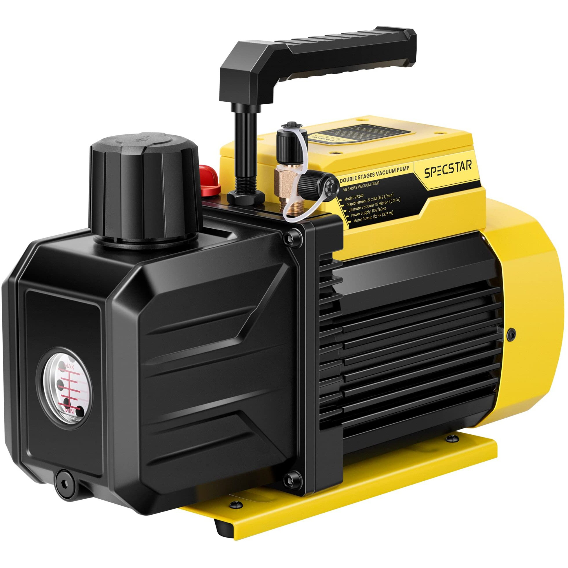 Specstar 1/2 Hp 5 Cfm 110V Dual Stage Rotary Vane Hvac Air Vacuum Pump For R12 R22 R134A R410A Systems With 2 Oil Bottles