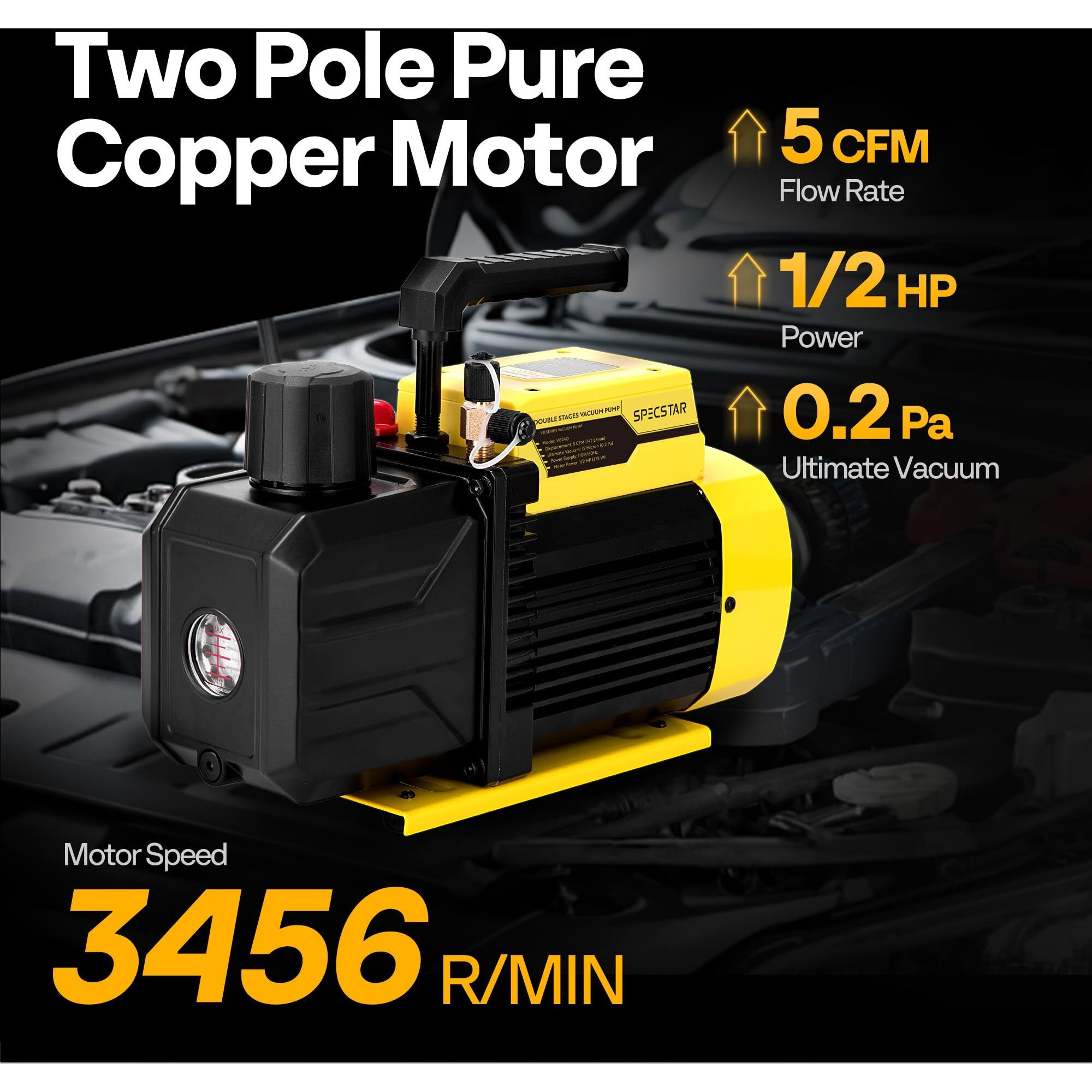 Specstar 1/2 Hp 5 Cfm 110V Dual Stage Rotary Vane Hvac Air Vacuum Pump For R12 R22 R134A R410A Systems With 2 Oil Bottles