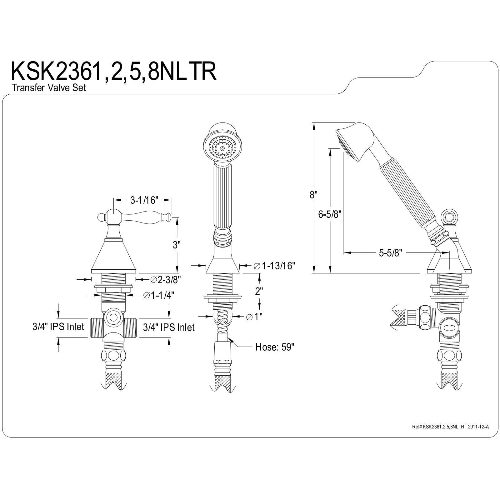 Kingston Brass Ksk2365Nltr Deck Mount Hand Shower With Diverter For Roman Tub Faucet, 8 X 5.63 X 1.81, Oil Rubbed Bronze