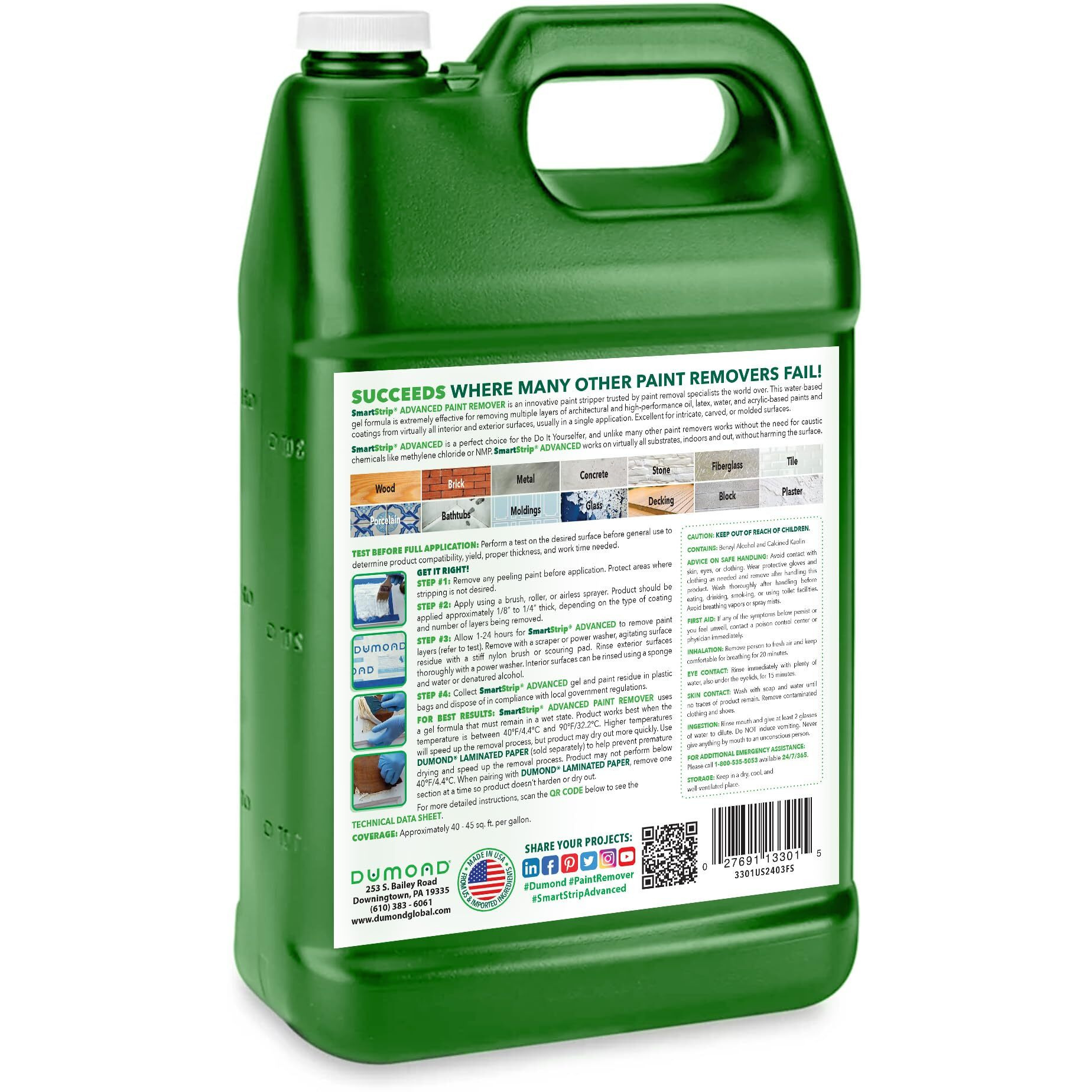 Smart Strip Advanced Paint Remover - For Removal Of Acrylic, Latex, Oil, & Water-Based Coatings - Non-Caustic Formula - Indoor/Outdoor - Contractor & Diy Friendly - New Easy Pour Packaging - 1 Gallon