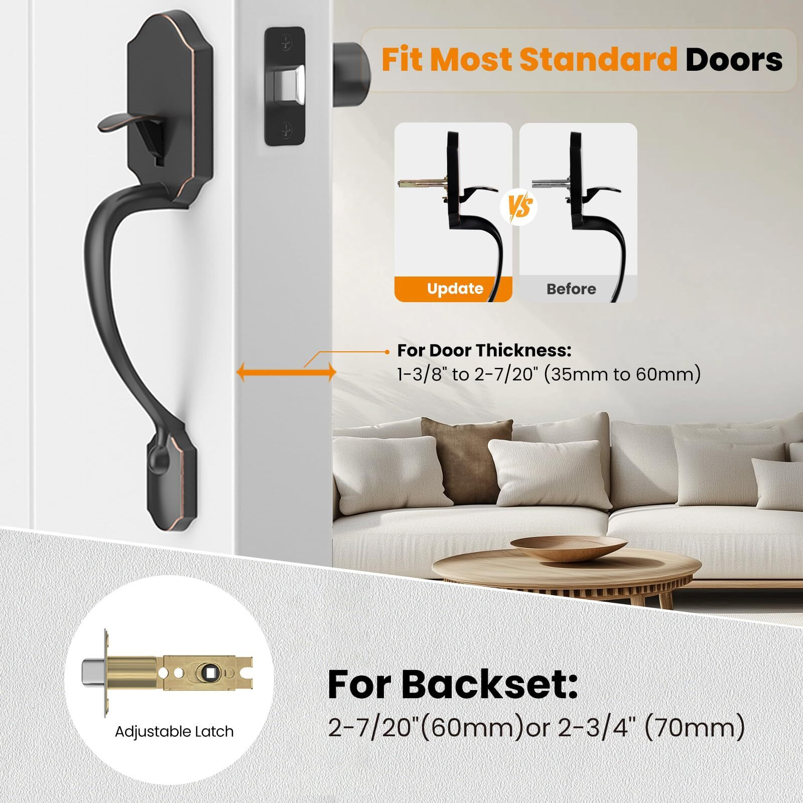 Hosom Front Door Handle Set, Exterior Door Handle With Door Knob, No Lock, Entry Door Handleset For Right & Left-Handed Doors, Oil Rubbed Bronze