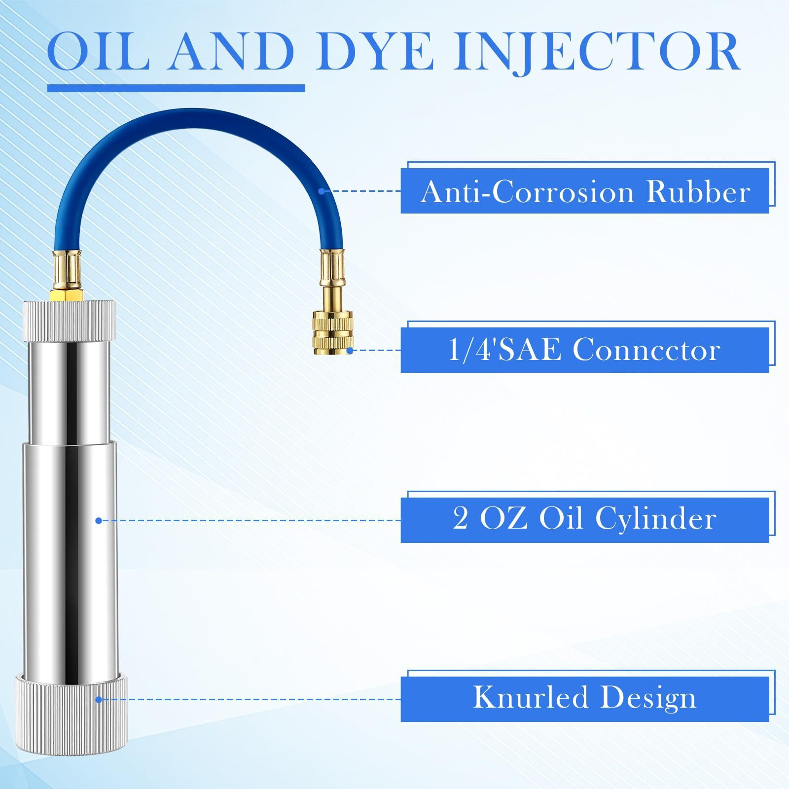 Glooglitter Oil And Dye Injector Kit With 1/4"" Connector Compatible With Sae Flashlight Uv Protective Glasses R134A Oil Injector R1234Yf Low Side Quick Coupler Compatible With R134A R22 R12 R1234Yf