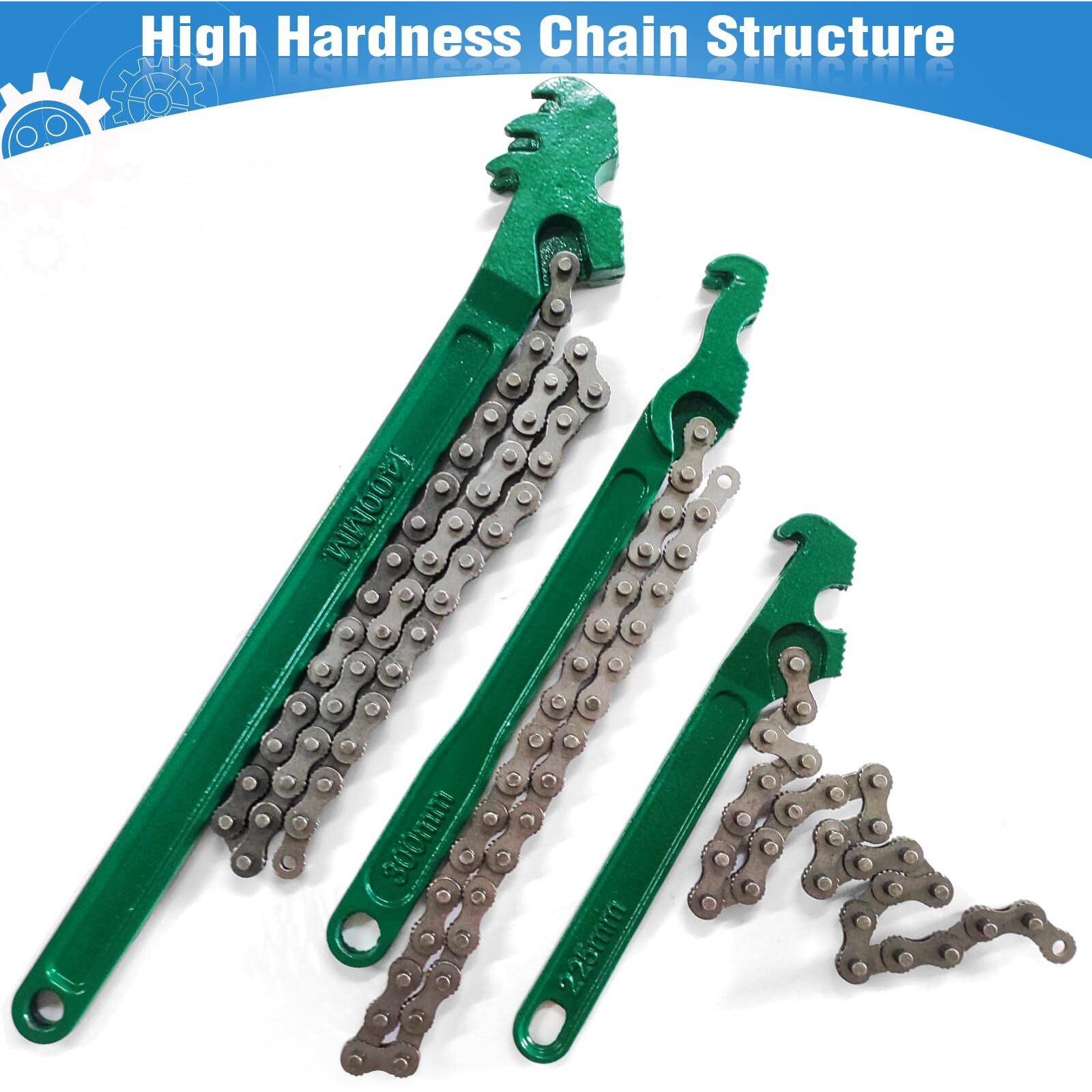 Liplopbest 3 Pcs Heavy Duty Chain Wrench, 9 Inch 12 Inch 16 Inch Adjustable Oil Filter Chain Wrench Fits 1.5 Inch To 8 Inch Diameter For Pipe Car Repair, Green