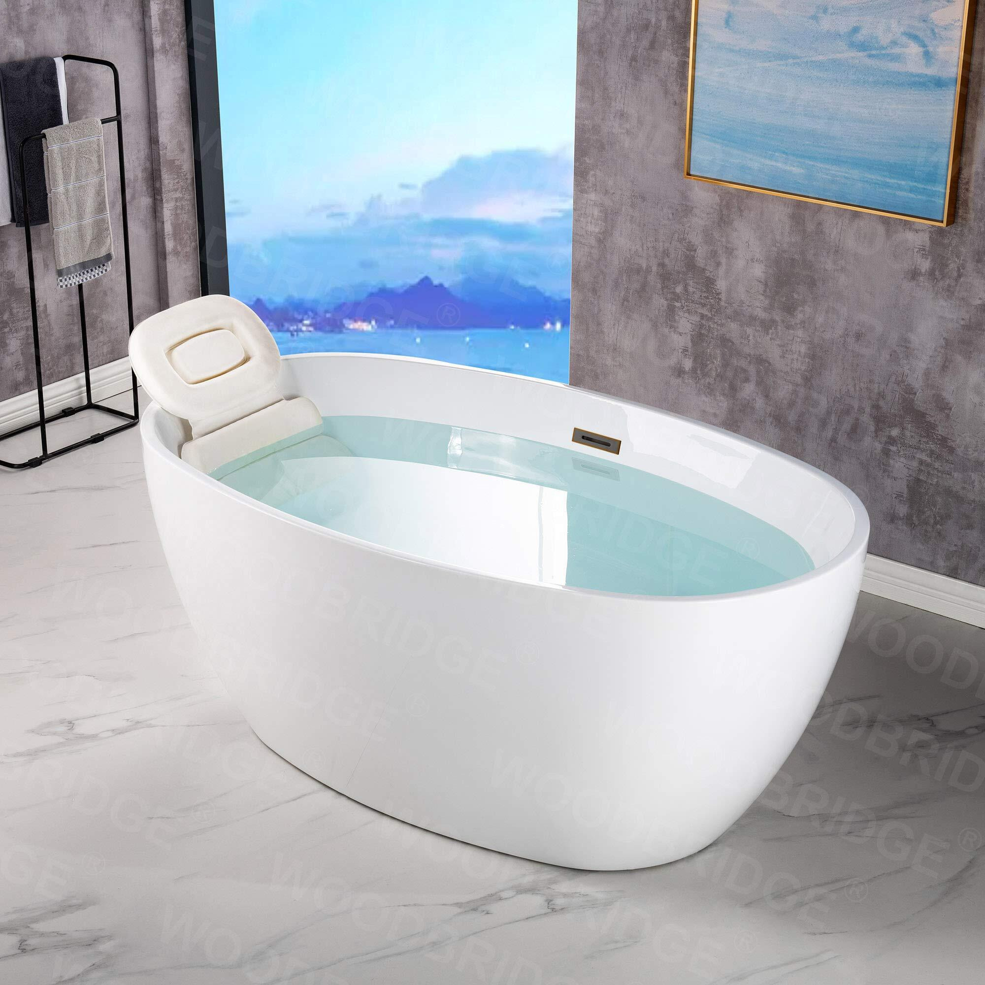 Woodbridge 55"" Acrylic Freestanding Bathtub Contemporary Soaking White Tub With Oil-Rubbed Bronze Overflow And Drain