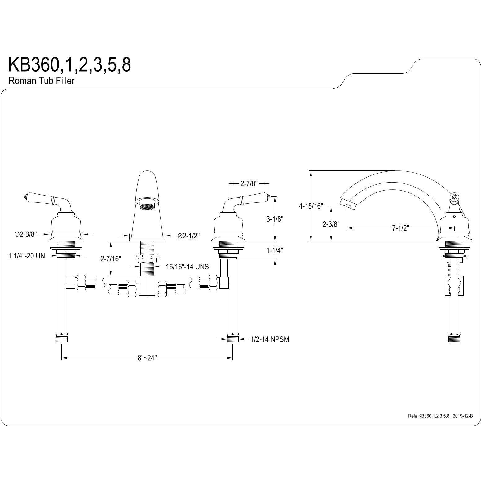 Kingston Brass Kb365 Magellan Roman Tub Faucet, Oil Rubbed Bronze,8-Inch Adjustable Center , Oil-Rubbed Bronze