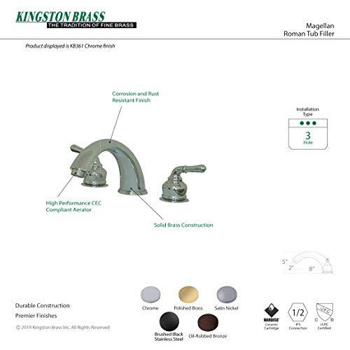 Kingston Brass Kb365 Magellan Roman Tub Faucet, Oil Rubbed Bronze,8-Inch Adjustable Center , Oil-Rubbed Bronze