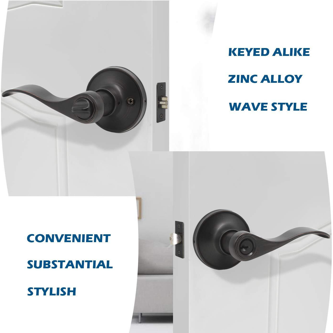 Gobrico Combo Oil Rubbed Bronze Keyed-Alike Entry Door Locks Wave Handle Lever With Same Key, 5Pack