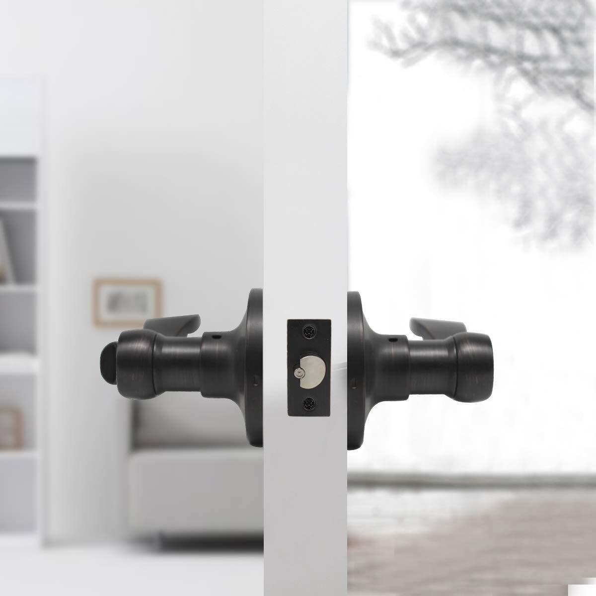 Gobrico Combo Oil Rubbed Bronze Keyed-Alike Entry Door Locks Wave Handle Lever With Same Key, 5Pack