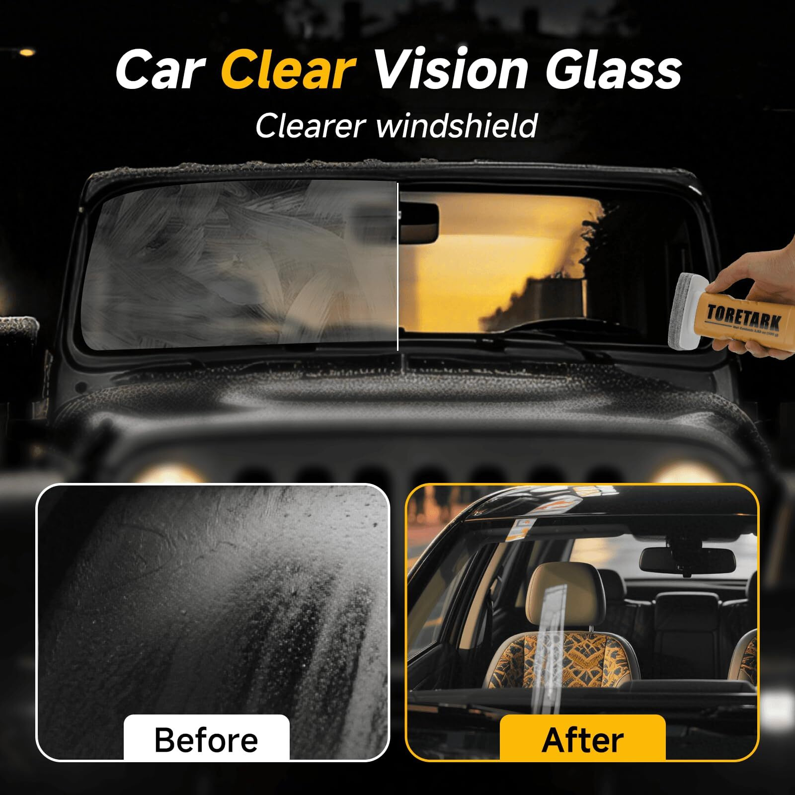 Toretark Automotive Oil Film Cleaning Brush For Car Windows, Windshield Cleaner, Clear Vision Glass Cleaner, Tsca Certified Windshield Cleaning Tool, Easy To Apply & Clean