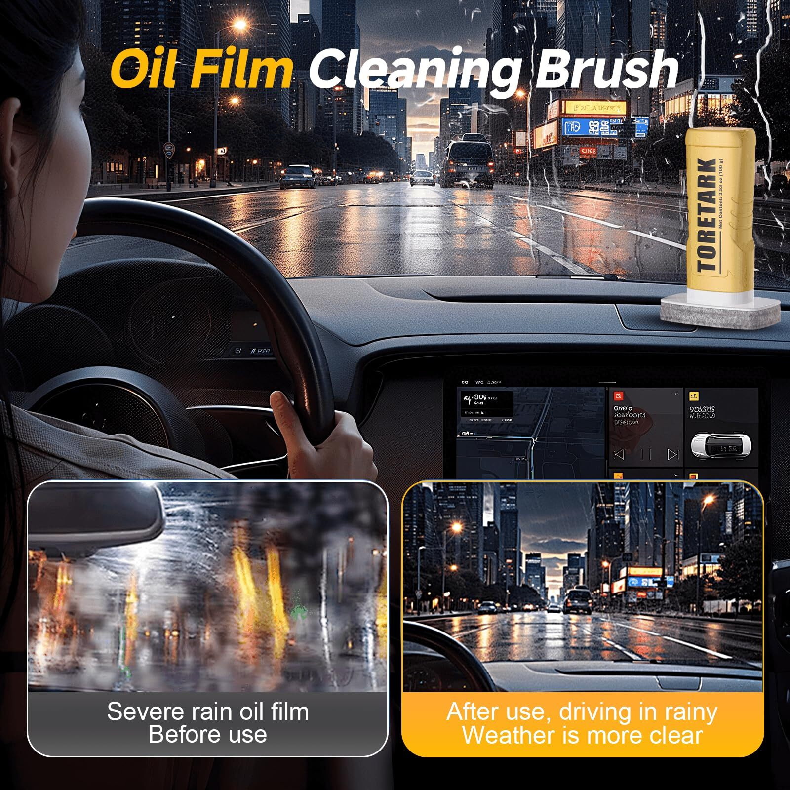 Toretark Automotive Oil Film Cleaning Brush For Car Windows, Windshield Cleaner, Clear Vision Glass Cleaner, Tsca Certified Windshield Cleaning Tool, Easy To Apply & Clean