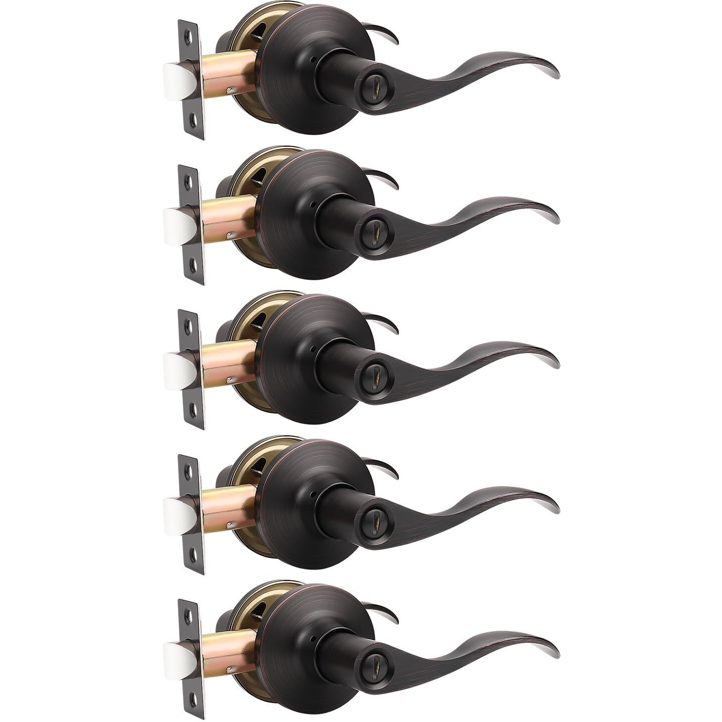 Mengico 5 Pack Lever Door Handle,Oil Rubbed Bronze Door Lever Interior,Bedroom Door Levers Bath Bed Door Lever,Reversible Wave Lever Handles