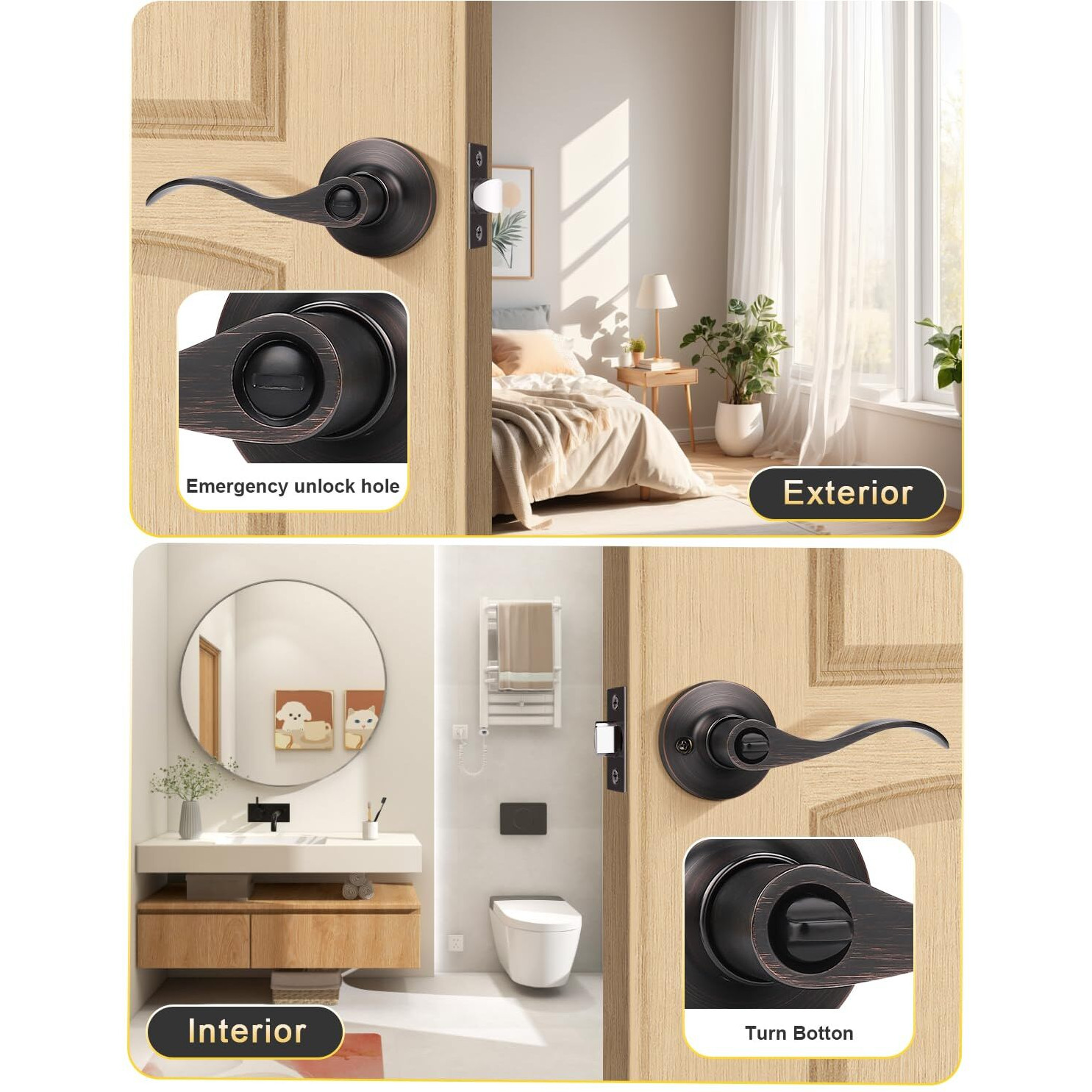 Mengico 5 Pack Lever Door Handle,Oil Rubbed Bronze Door Lever Interior,Bedroom Door Levers Bath Bed Door Lever,Reversible Wave Lever Handles