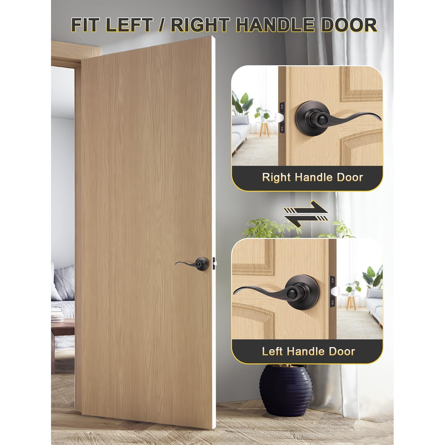 Mengico 5 Pack Lever Door Handle,Oil Rubbed Bronze Door Lever Interior,Bedroom Door Levers Bath Bed Door Lever,Reversible Wave Lever Handles
