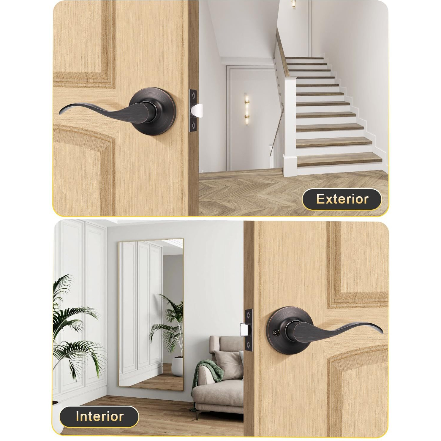 Mengico 6 Pack Passage Door Lever No Lock, Oil Rubbed Bronze Door Handle Interior, Closet Hallway Door Handle,Reversible Wave Lever Handles