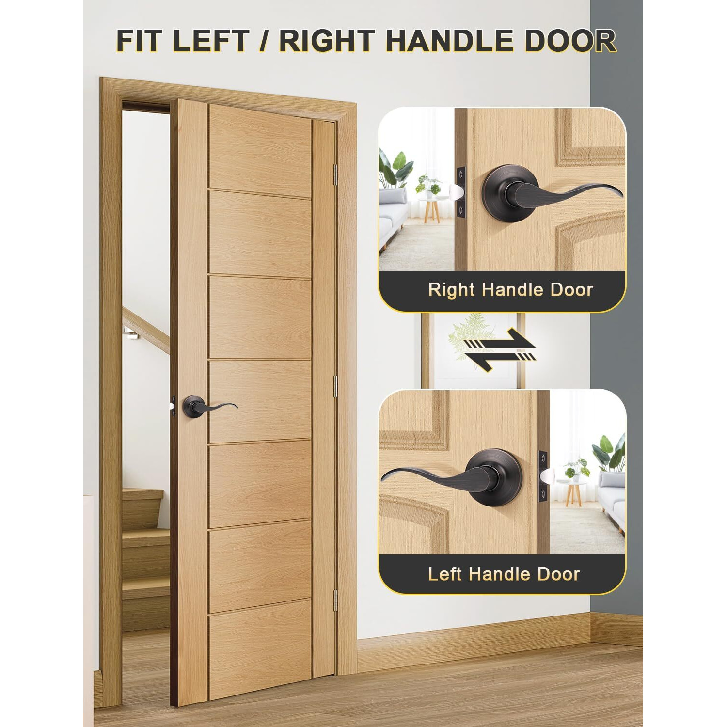 Mengico 6 Pack Passage Door Lever No Lock, Oil Rubbed Bronze Door Handle Interior, Closet Hallway Door Handle,Reversible Wave Lever Handles