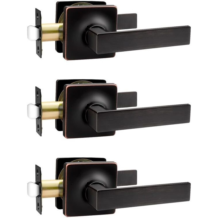Mengico 3 Pack Interior Passage Door Lever,Oil Rubbed Bronze Left Or Right Handing For Closet And Hallway Doors,Square Heavy Duty Door Handle Set