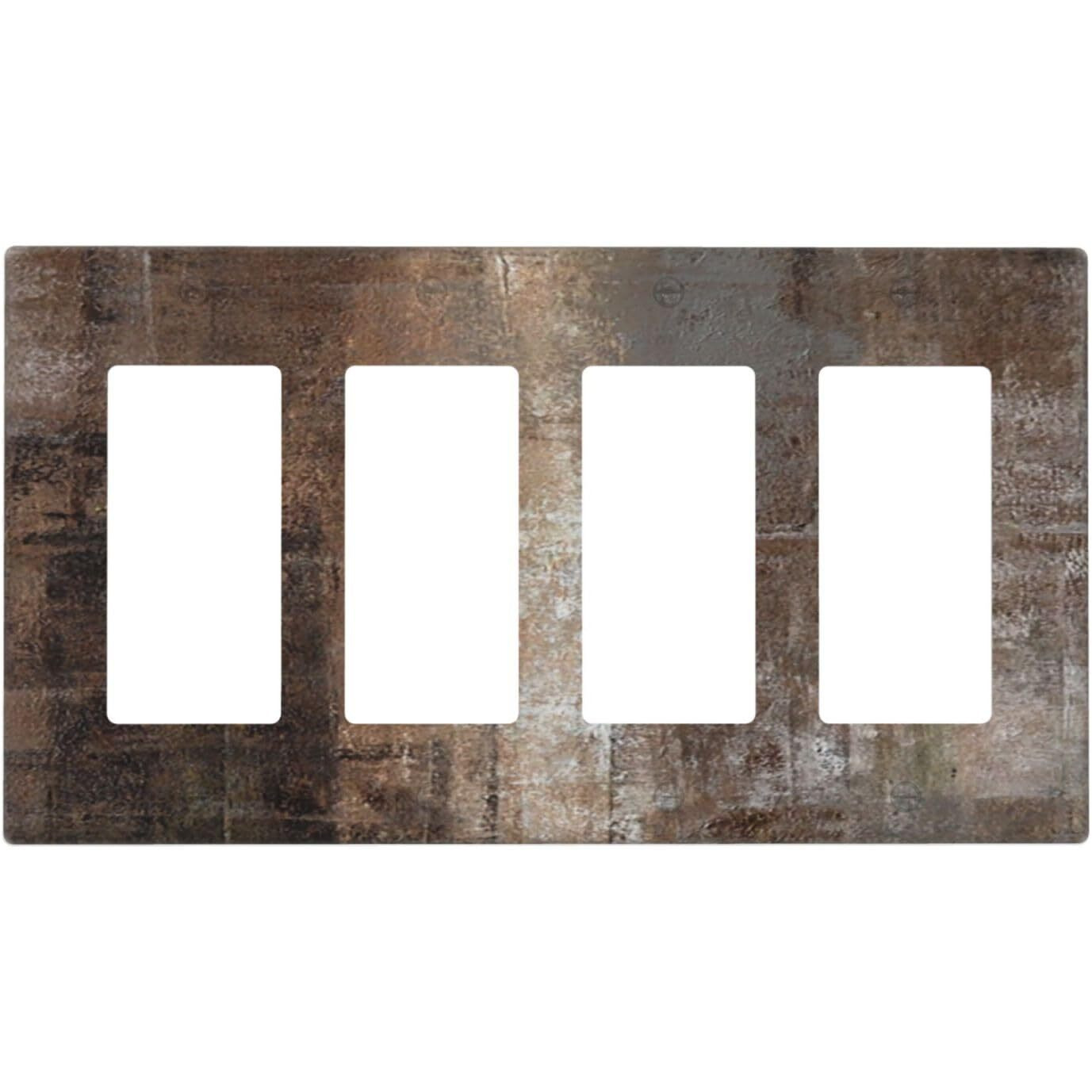 Brown Art Abstract 4 Gang Quad Rocker Light Switch Cover Plate Taupe Rust Oil Painting Decorative Electrical Faceplate For Bathroom Living Room Bedroom
