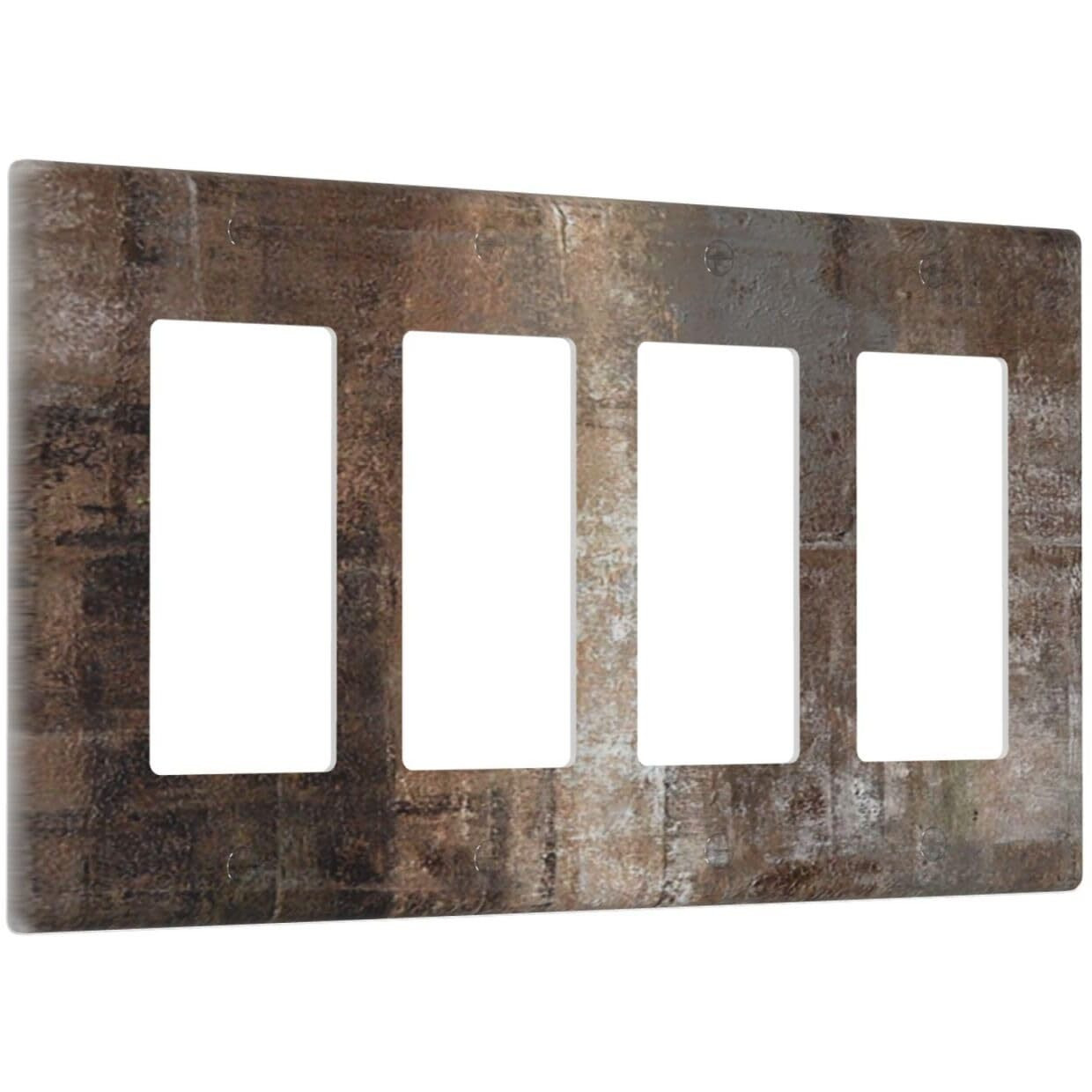 Brown Art Abstract 4 Gang Quad Rocker Light Switch Cover Plate Taupe Rust Oil Painting Decorative Electrical Faceplate For Bathroom Living Room Bedroom