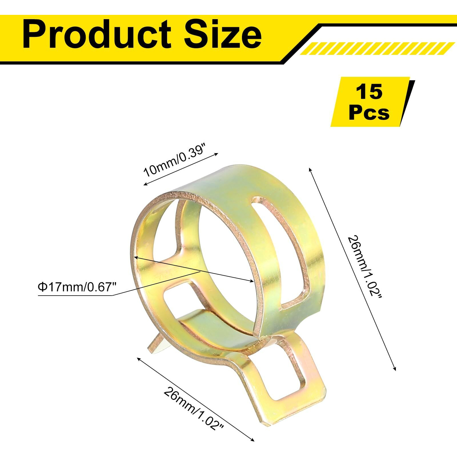 Uxcell 15Pcs Spring Band Type Action Fuel/Silicone Vacuum Hose Pipe Clamp, 17Mm Low-Pressure Air Spring Hose Clip Clamp For Automotive Oil Pipe Water Pipe, Color Zinc